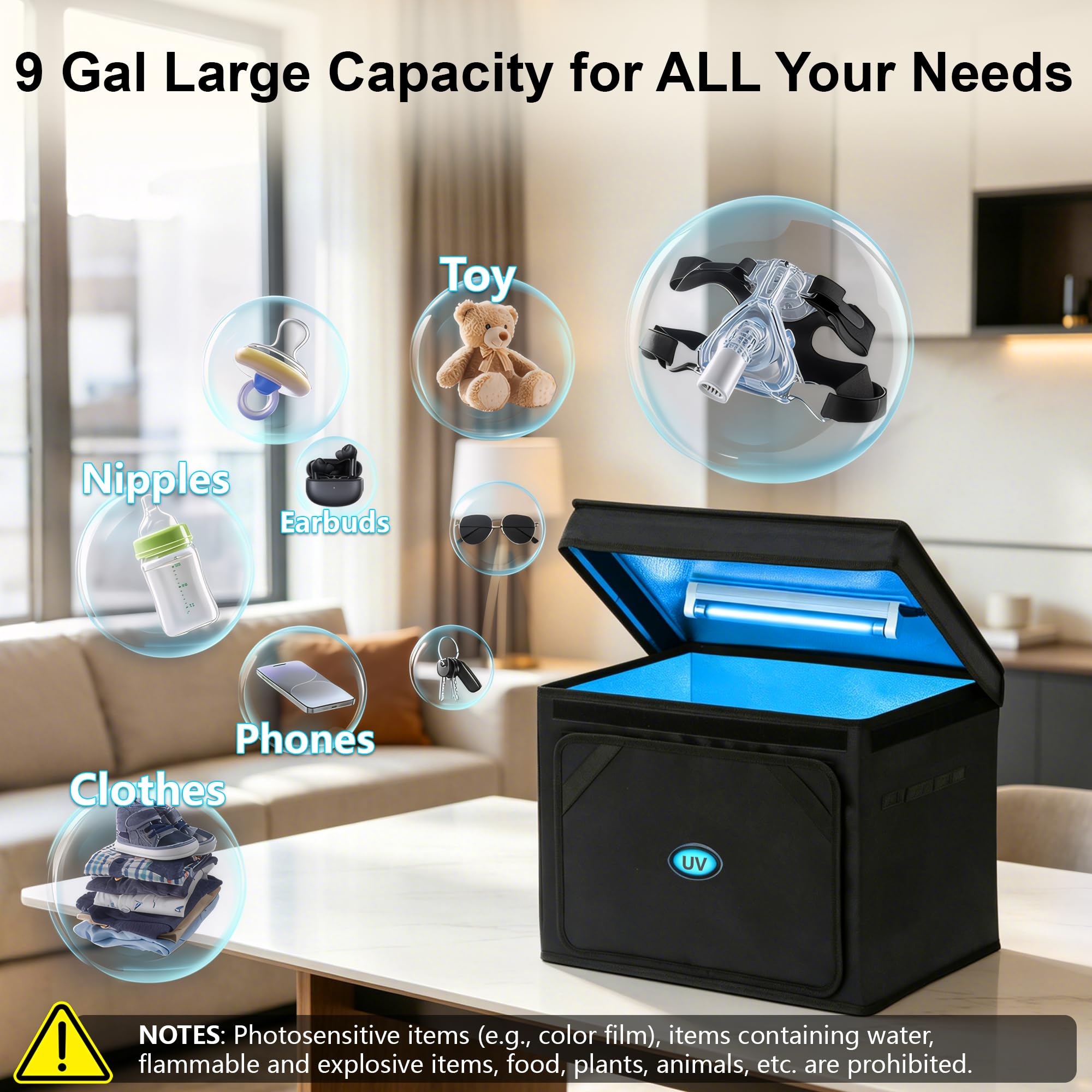 Caja desinfectante UV grande, máquina de desinfección y limpieza portátil de 36 litros con temporizador de 3 niveles, caja de limpieza UV plegable para uso doméstico como teléfono, toalla