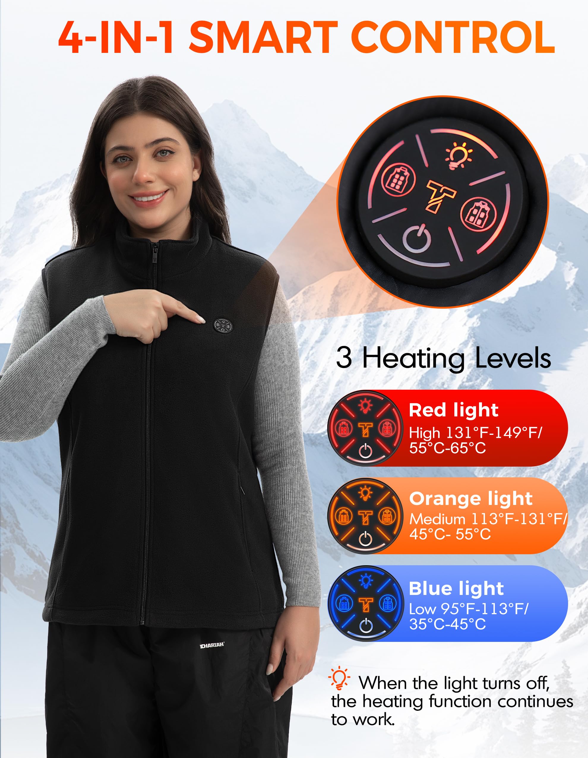 Gilet Riscaldato Donna Fleece con Powerbank, 15 Zone di Riscaldamento, Fleece, Leggera e Traspirante, per Campeggio