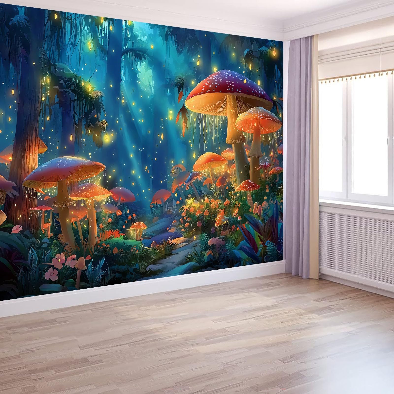 Kreskówka las tapeta, wzór kwiaty grzyby Mural 200 x 140 Cmnon tkanina wielokolorowa tapeta do sypialni do telewizora dekoracja tła fototapeta modna ściana