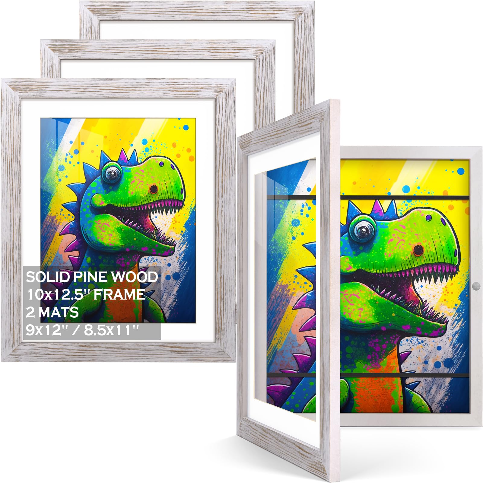 4 Packs Kids Art Frames - Kids Artwork Frames Changeable 8.5x11 Picture Frame, 9x12 with Mat, 10x12.5 without Mat, Childrens Art Project Kids Art Frame Holds 50-100 Pcs for Children Drawing, Picture