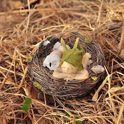 Miniatura 4 de Top Collection 4202 - Figuras de bebé de hadas durmiendo con búho en nido, blanco, marrón, crema, verde