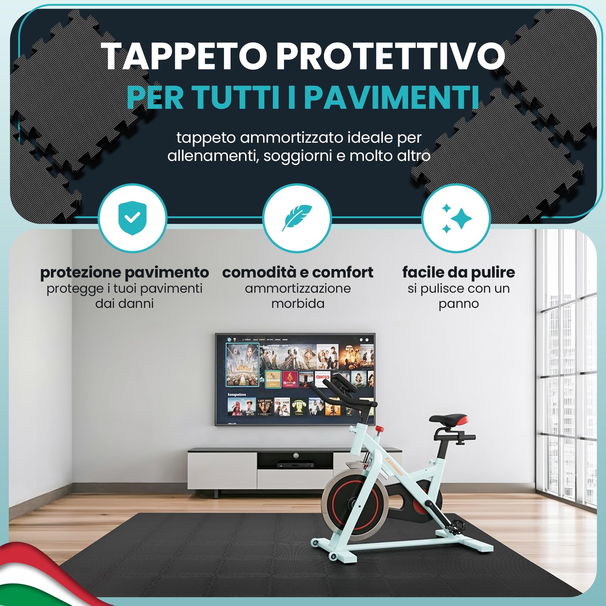Tappeto Da Fitness A Puzzle【Set Da 21 Tappetini】Materassino Antiscivolo Da Palestra Componibile Con Protezione Antiurto Per Pavimenti, Tappetino Palestra, Pesi Workout Ginnastica Sport Piscina Garage