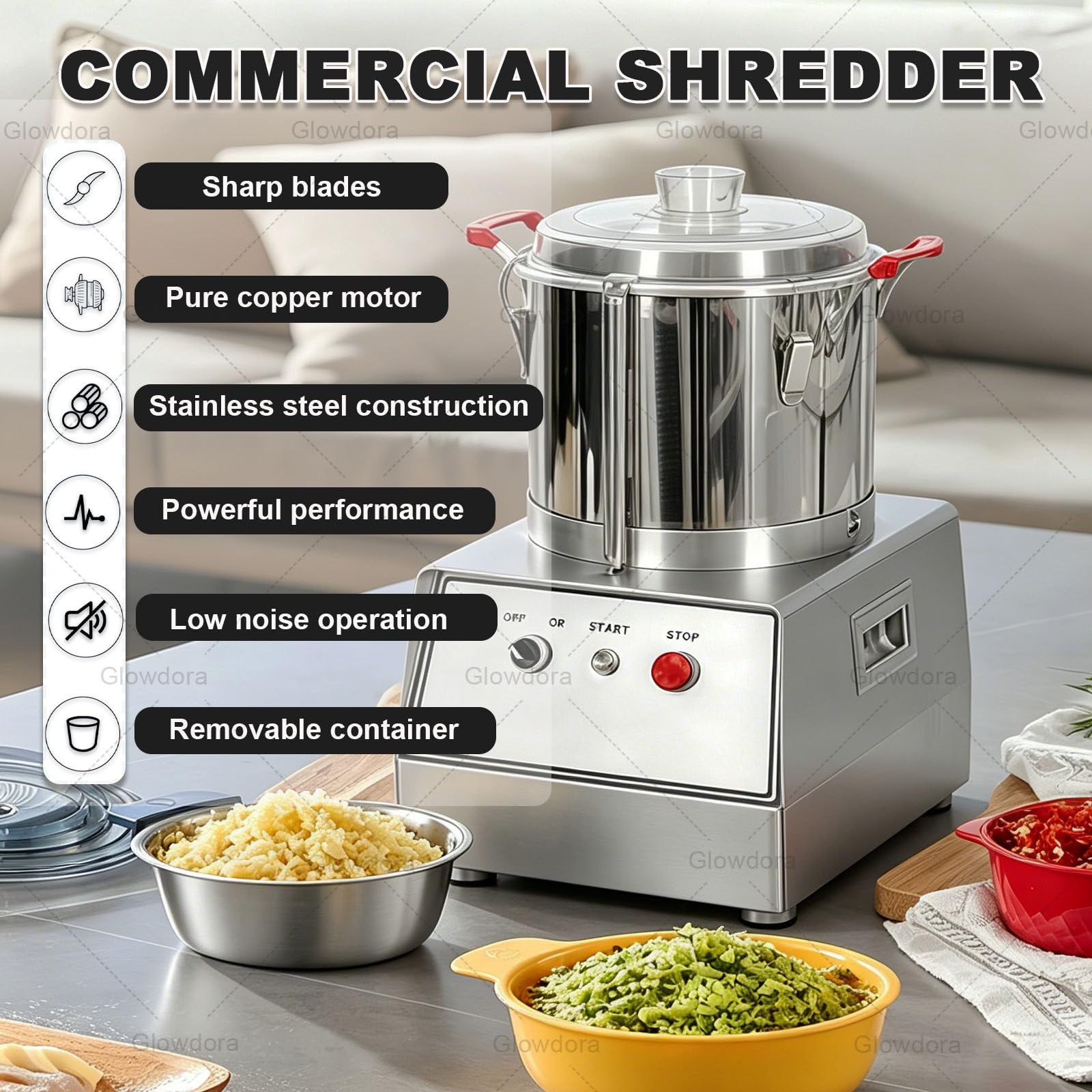 Food Processor Multifunzione Trita Verdure Cipolle Carne Salse, 5l/7l/10l/15l, Modello da Banco per Ristoranti Hotel Mensa Scuola Locali Barbecue 7L