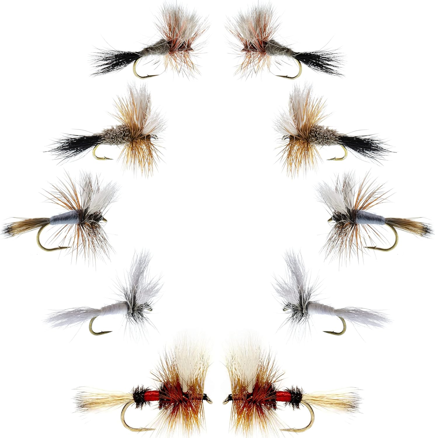 The Fly Fishing Place Basics Collection - Wulff Dry Fly Assortment - 10 Dry Fishing Flies - 5 Patterns - Hook Sizes 10, 12, 14