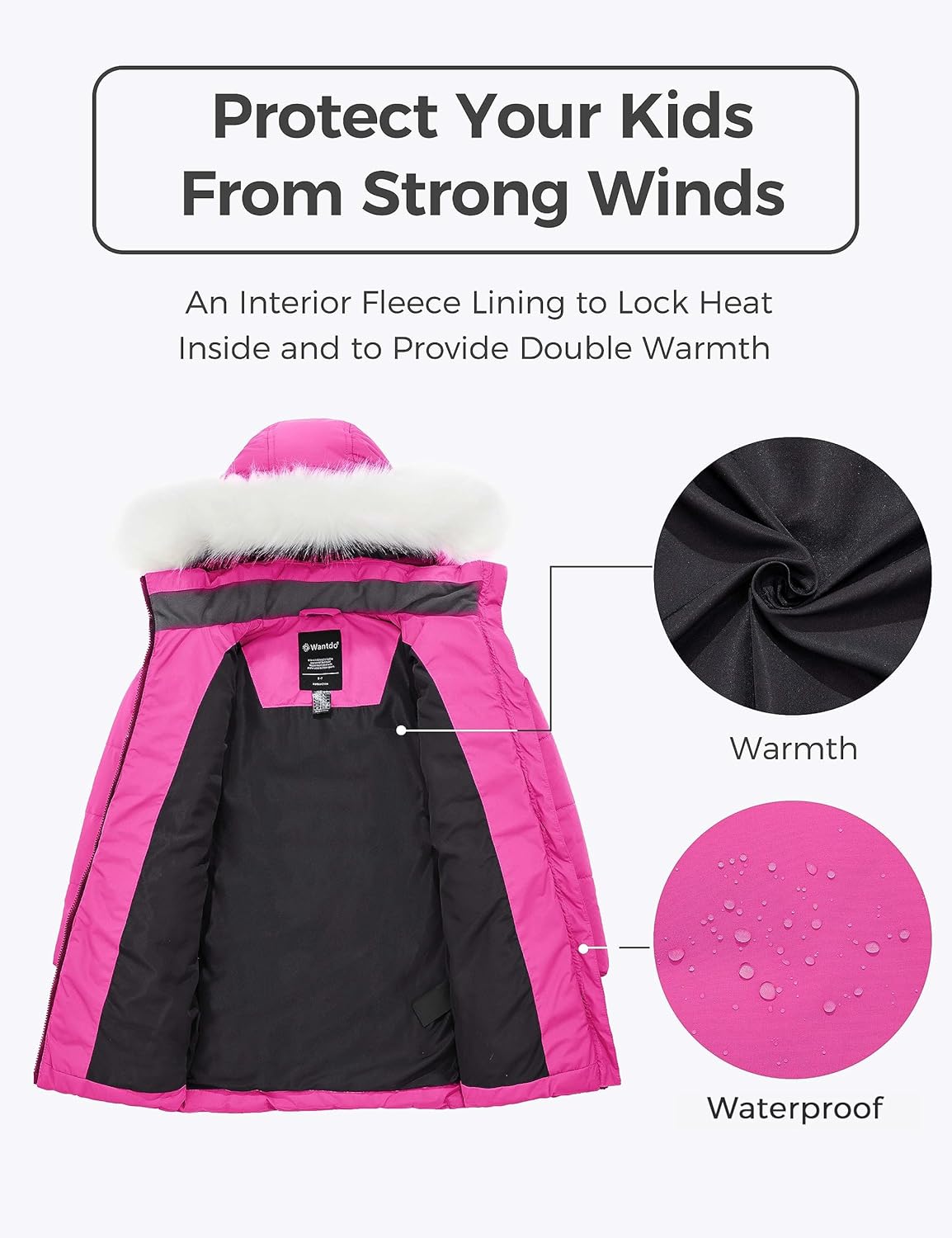 wantdo Girl's Winter Coat Waterproof Long Puffer Jacket Warm Parka with Faux Fur Hood - Image 5