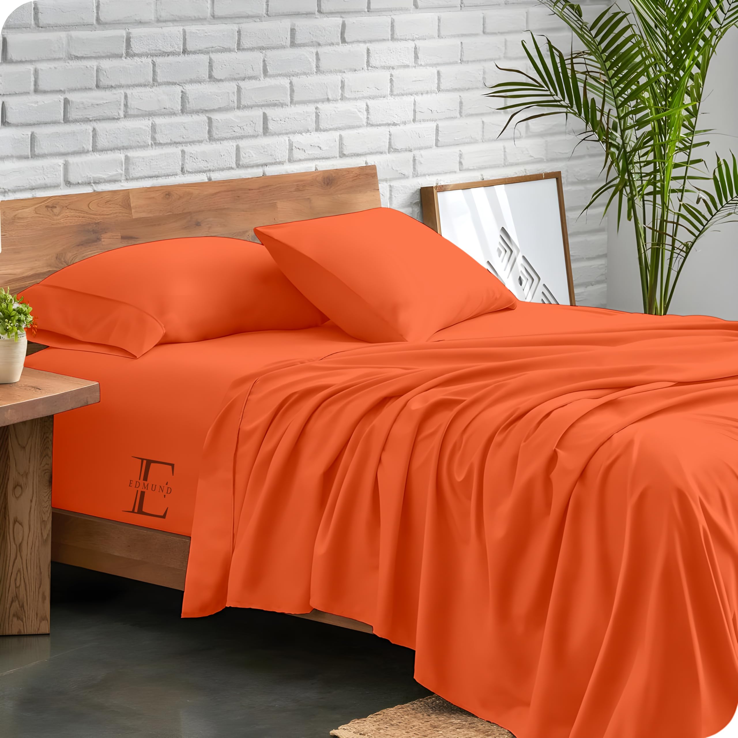 EDMUND - Double Bed Bedsheet | Super Soft Brushed Microfiber Bedsheet for Double Bed (90X100 Inches) | Machine Washable & Hypoallergenic Bedsheet with 2 Pillow Cover - Orange (B0DF2WVY67) Amazon Price History, Amazon Price Tracker