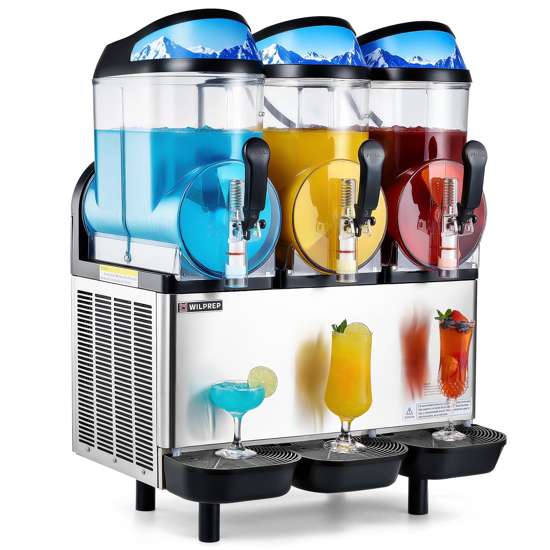 WILPREP Commercial Slushy Machine, 12.7 gal 3 Tank Slush Machine, 48L Slushie Machine with Slush and Juice Modes, 1150W Stainless Steel Frozen Drink Machine, Slushy Maker for Restaurant Bar Home More