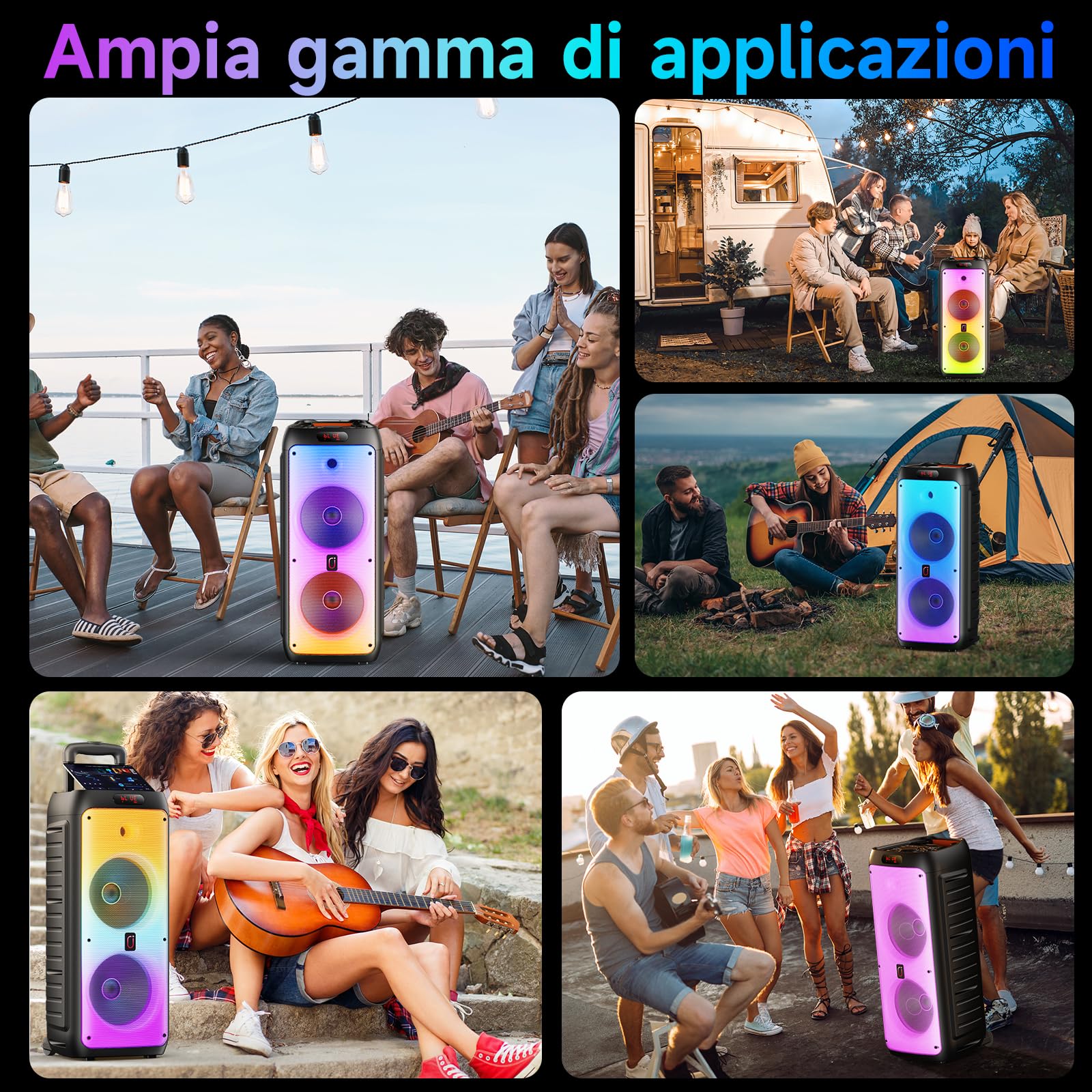 JYX Sistema Karaoke con 2 Microfoni Wireless, Altoparlante Karaoke Bluetooth Portatile Professionale con Luci LED, Ideale per Feste in Famiglia e Regali, Supporta USB/TF/AUX/MIC/TWS