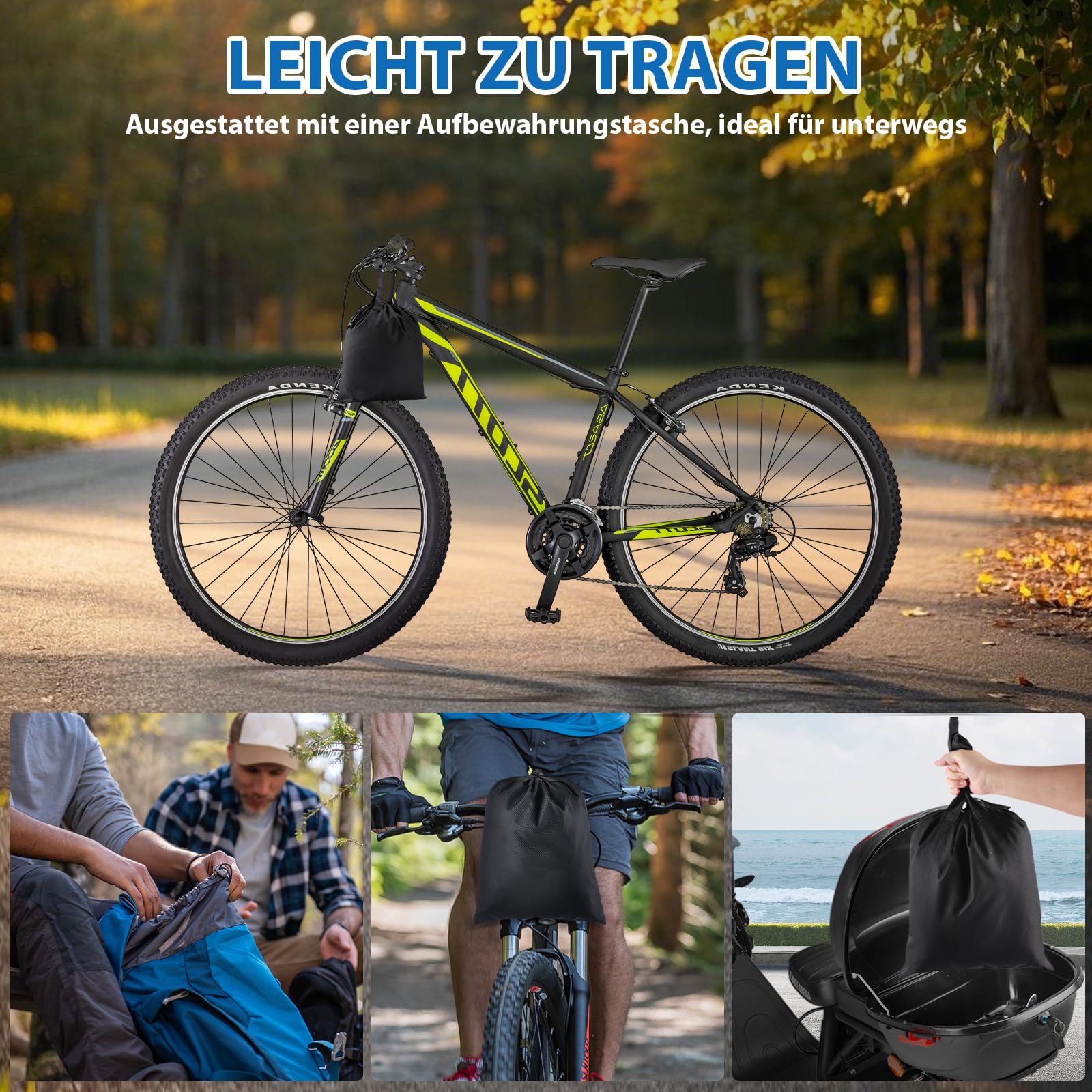 Fahrradabdeckung für 2 Fahrräder - 900D Fahrradschutzhülle PU-Beschichtung Außenbereich Wasserdicht & Strapazierfähig Fahrradplane mit 6M Elastisches Seil Passend für Fahrradträger am Auto