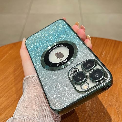 Miniatura 2 de ZXDK Funda magnética con purpurina para iPhone 13 Pro Max, compatible con MagSafe con protector de cámara, funda suave y brillante de lujo, bonita y