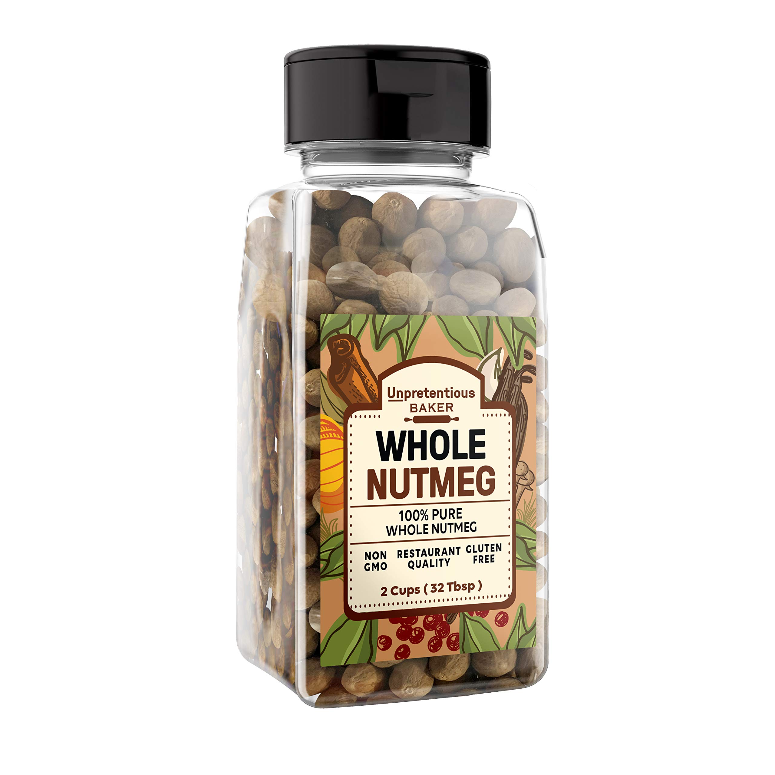 Whole Nutmeg (2 Cup Shaker Jar) Reusable Plastic Spice Container Ideal