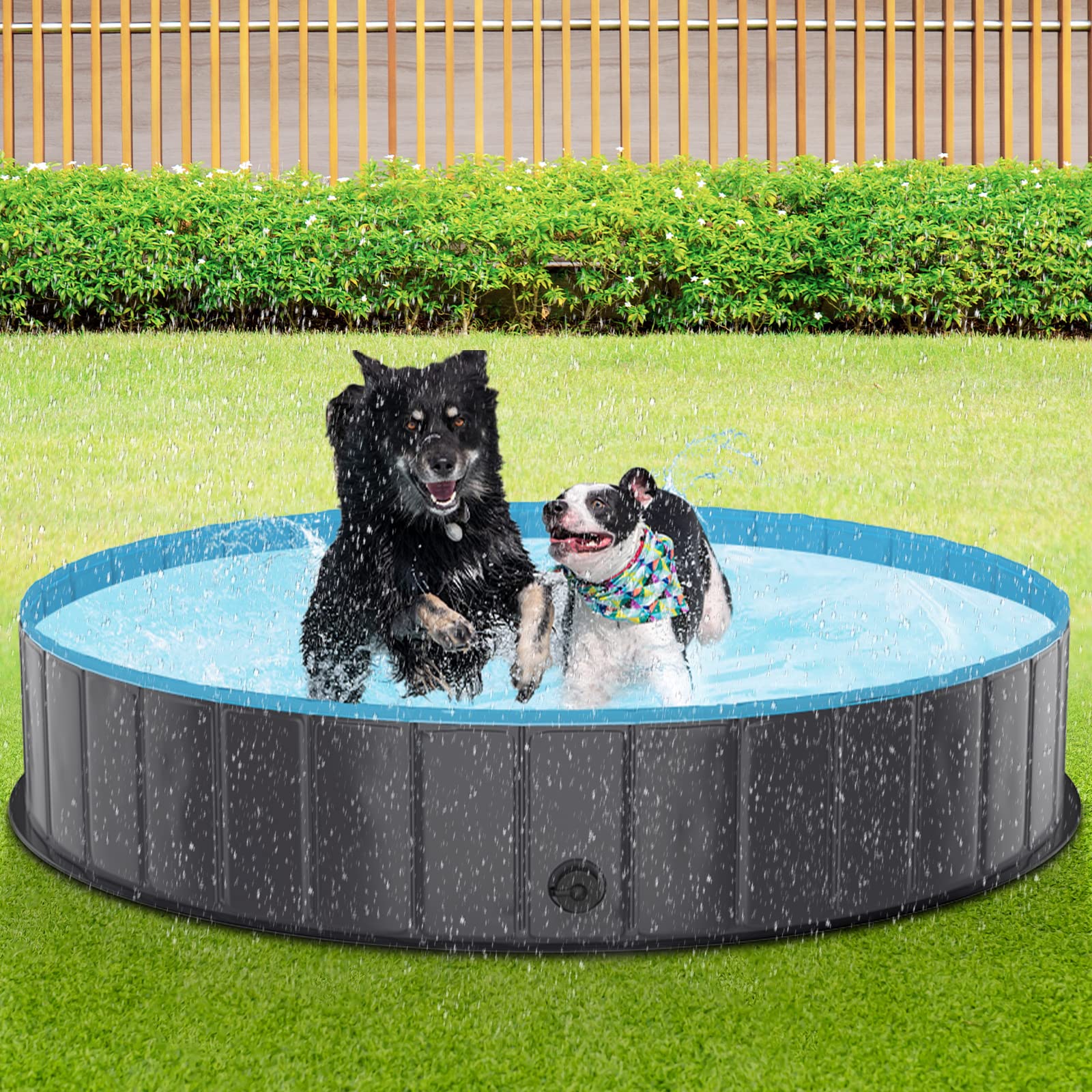 Piscine pour Chien Pliable, PVC Chien Piscine Baignoire Bassin pour Animaux Antidérapant Bassin de Baignade pour Chiens et Enfants, Gris Foncé, 160 x 30 cm
