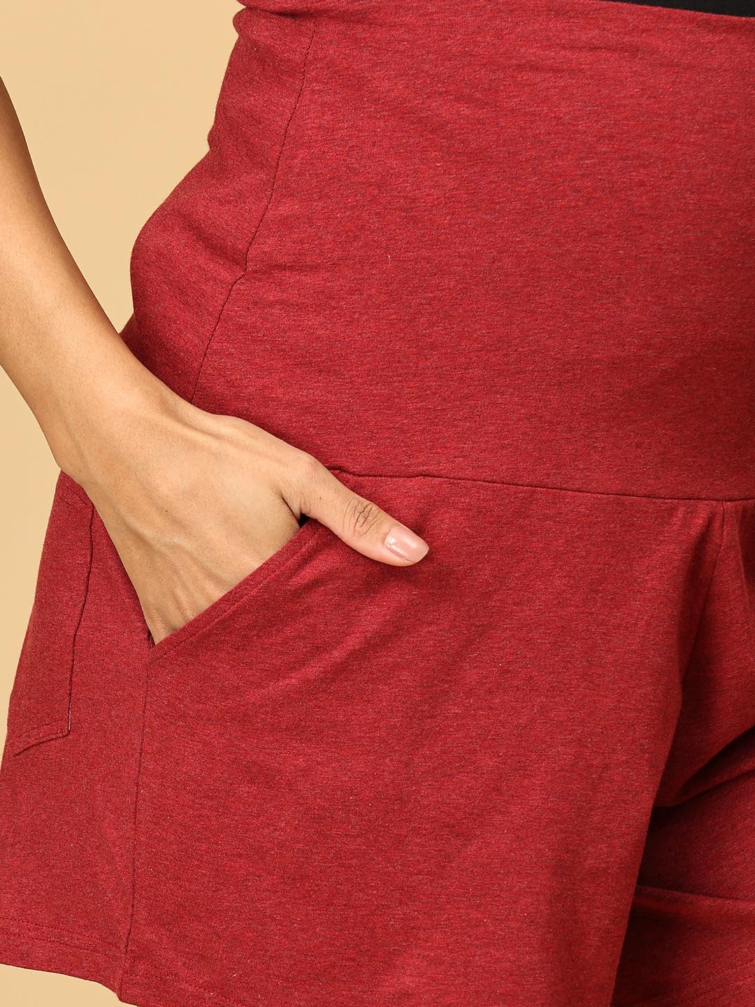 The Mom Store Comfy Maternity Shorts | Comfortable | Soft | Pre and Post Pregnancy | Over Belly Support | Solid | Red Melange | 2XL - Image 6 thumbnail