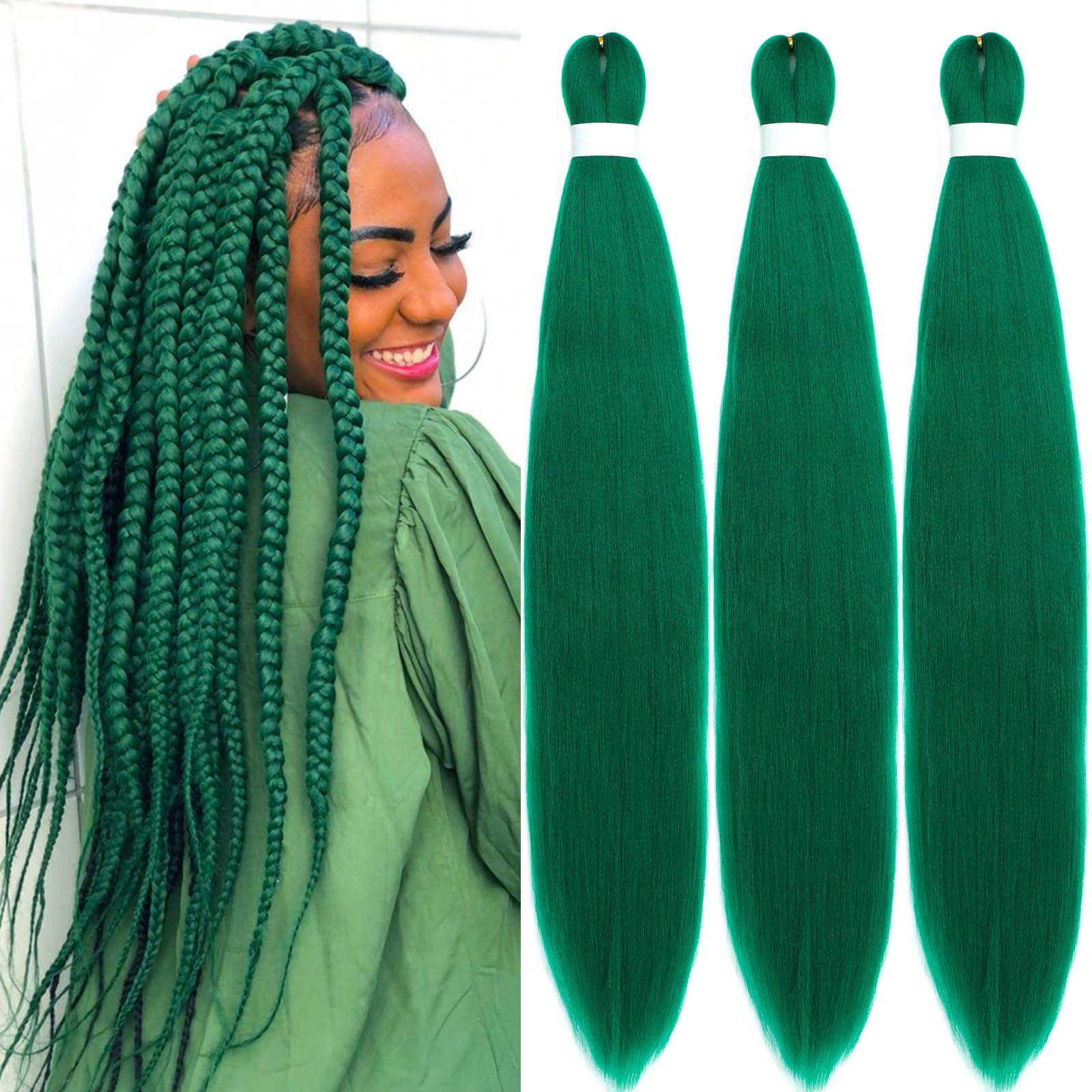 Amazon.com : Dark Green Braiding Hair Pre Stretched Kanekalo