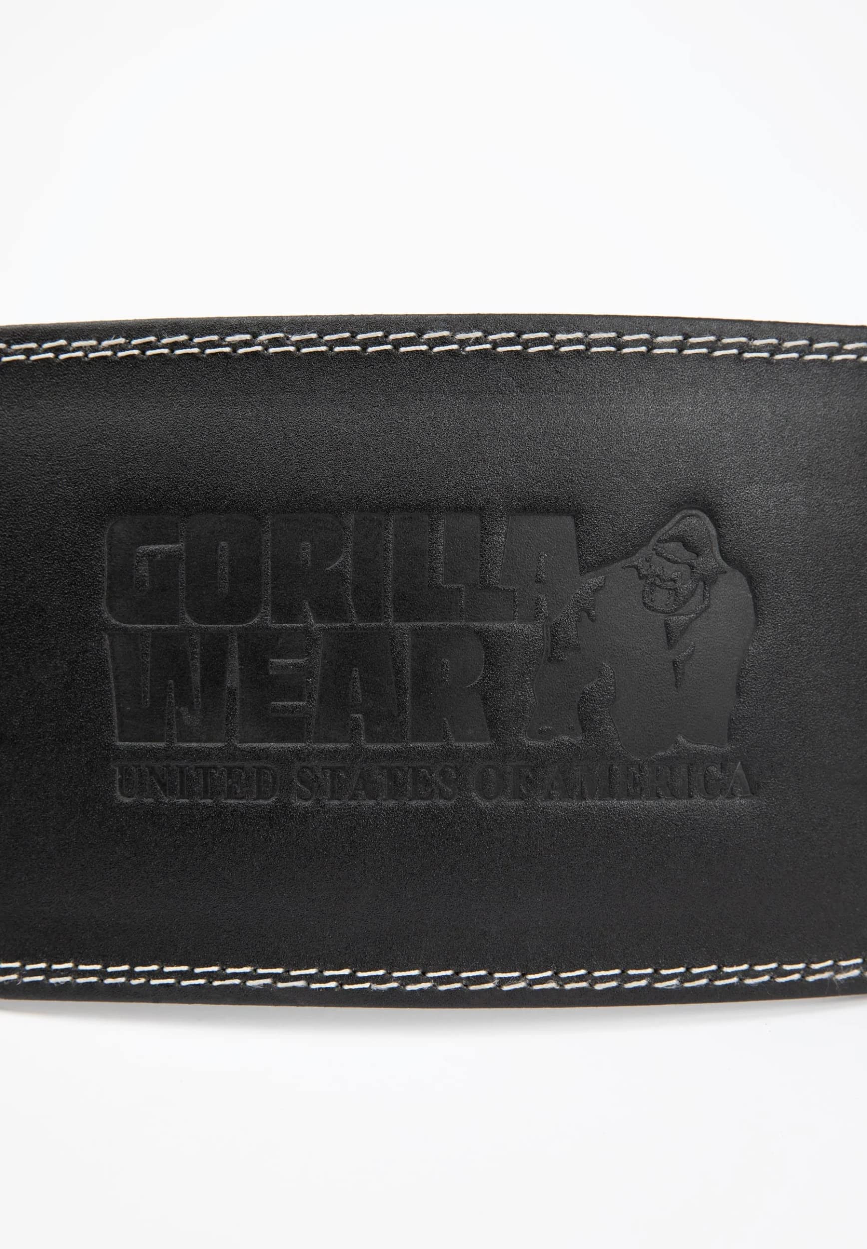 Gorilla Wear - 6 Inch Padded Leather Lifting Belt - Schwarz/Schwarz - Bodybuilding Krafttraining Gym Training Gewichtheben Unterstützung Stabilisierung mit Logos für Sport aus Leder, XXL-3XL