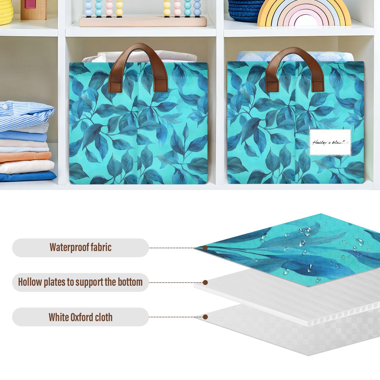 KLL Chic Cyanea Capillata turkusowy kosz do przechowywania z uchwytami składane kostki do przechowywania do domu, biura, szafy, organizer na ubrania, 2 szt. cajas de almacenamiento para closet