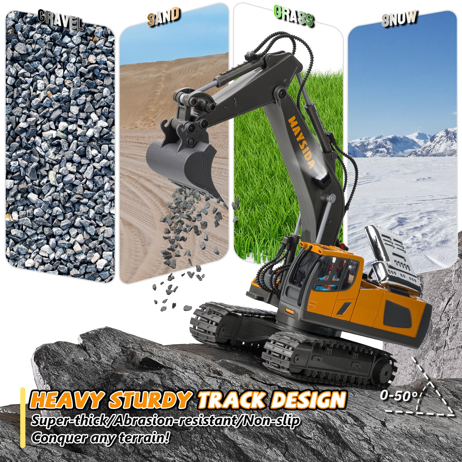 Excavadora Teledirigido Niños 6-12 Años, Excavadora Juguete Teledirigido 11 CH Recargable con Pala de Metal, Sonido y Luz, Juguetes Niños 3 4 5 6 7 Años Juguetes Regalo Niño 4 5 6 7 8 9 Años (2,4 GHz)