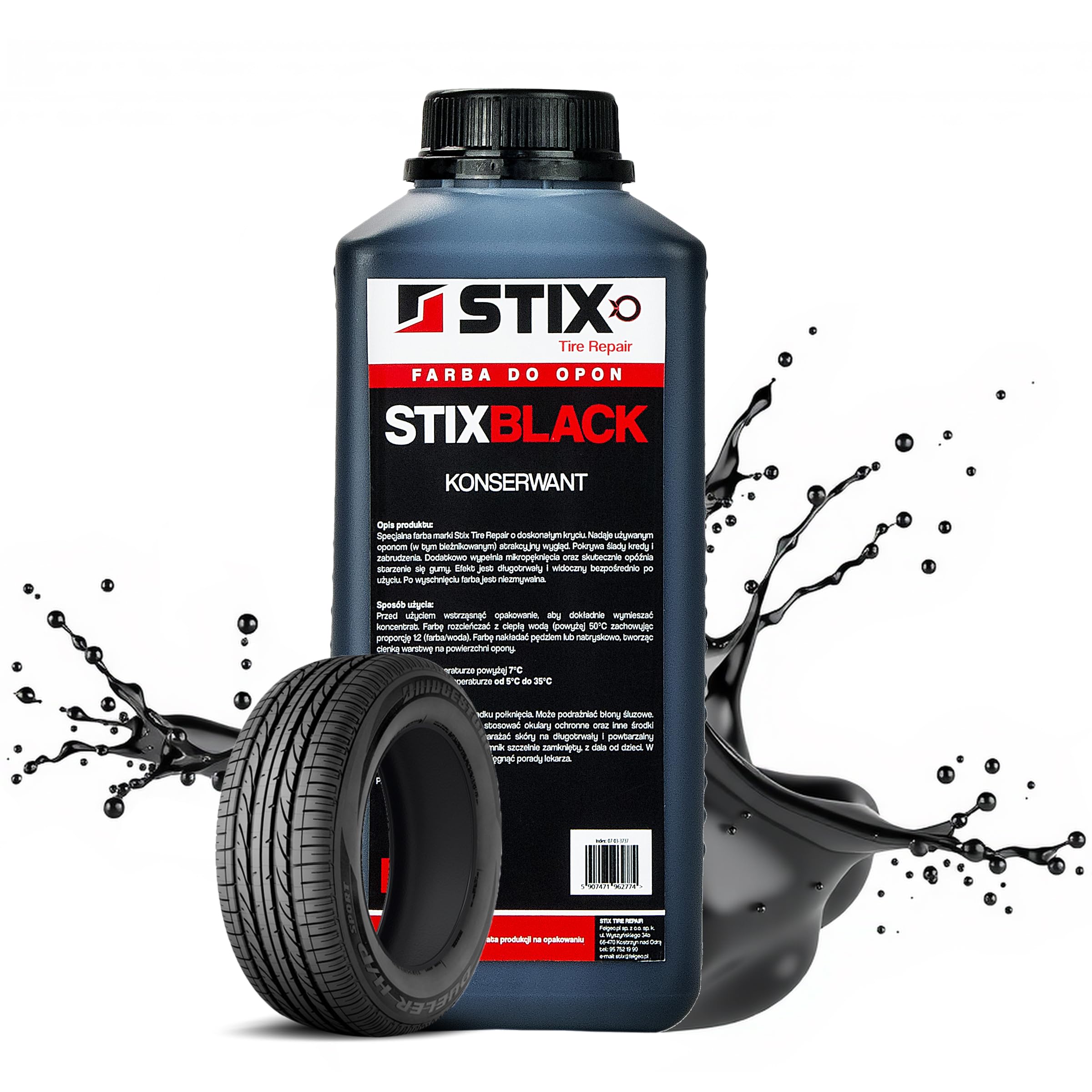 Stix Peinture Noire pour Pneus 1L – Protection Longue Durée, Rénovateur Noir pour Tous Types de Pneus