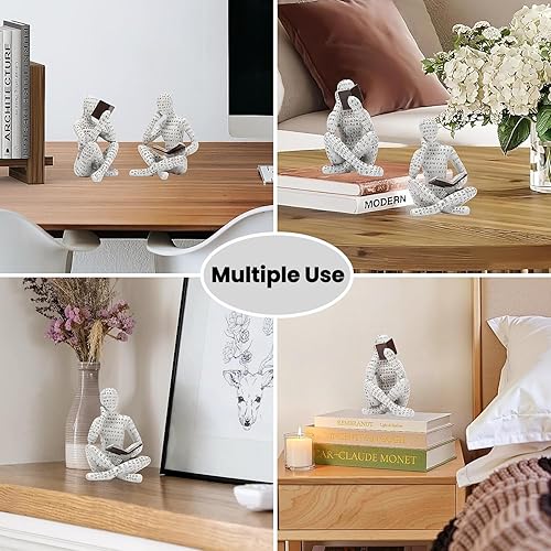 Miniatura 8 de Escultura de pensador de lectura de pulpa, decoración de estantería, estatua de arte abstracto, juego de 2 figuras estéticas modernas para