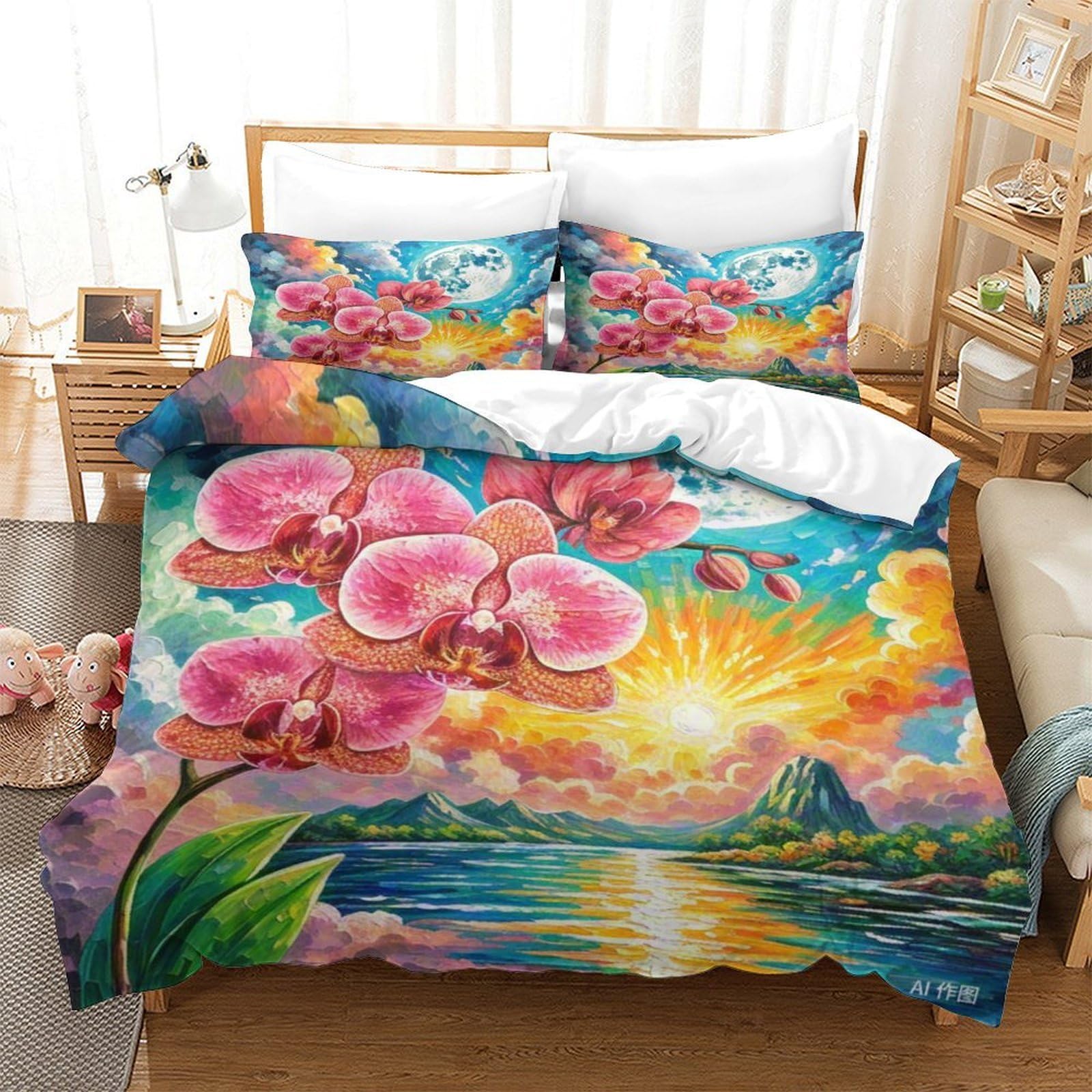 Orchidée Phalaenopsis parure de lit luxe en microfibre soyeuse et finitions premium super king