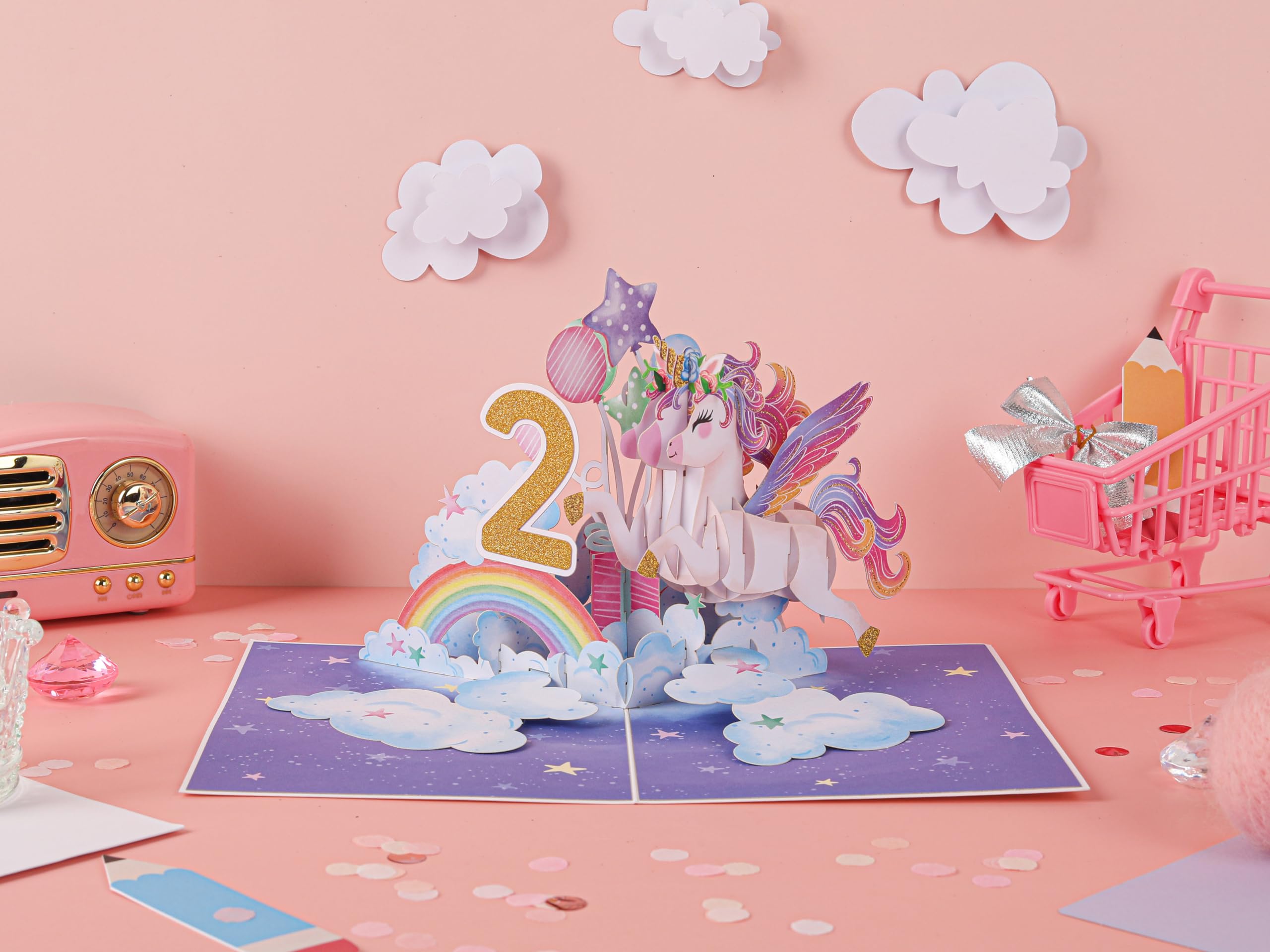 Amazon | Liif ユニコーン ハッピー2歳の誕生日カード | 3D