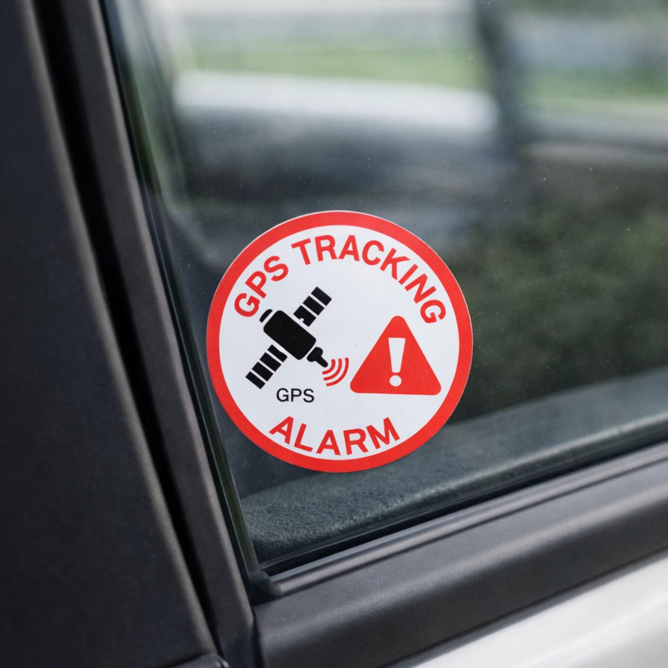 Zestaw naklejek "GPS TRACKING ALARM", 12 szt, Ø 3 cm, folia samoprzylepna, klej zewnętrzny, naklejka ostrzegawcza do użytku wewnętrznego i zewnętrznego, naklejka alarmowa