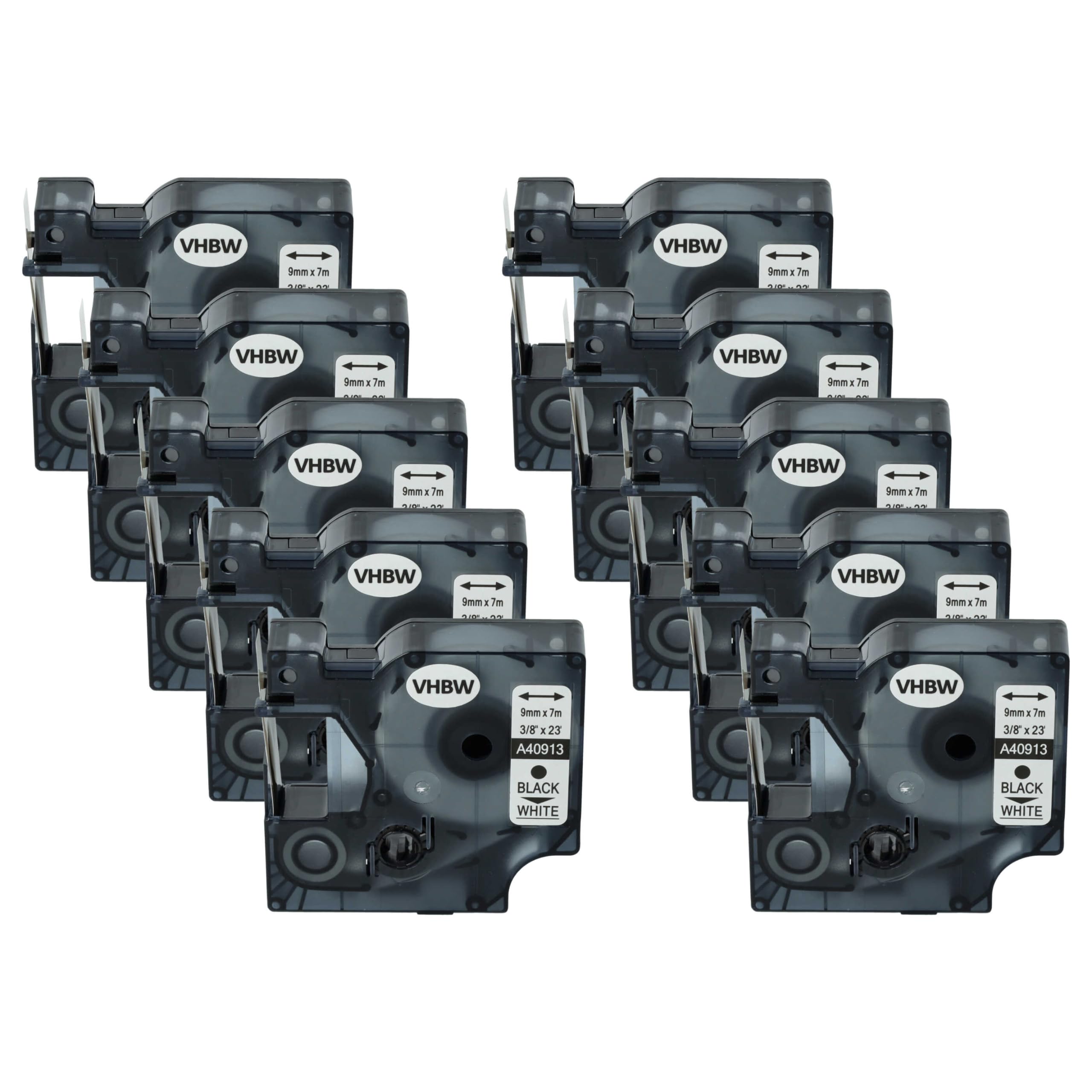 vhbw 10x Cassetta nastro compatibile con Dymo 5000, 2000, 5500, 1000+, 1000, 4500, 3500 etichettatrice 7m x 9 mm nero su bianco