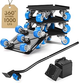 Heavy Duty Furniture Moving Tool Set, Supports up to 1000 Pounds, 5 Wheel Metal Furniture Mover, Furniture Dolly, Appliance Furniture Sliders with Wheels, Furniture Lifter Tool (Blue, 4.3" x4.3")