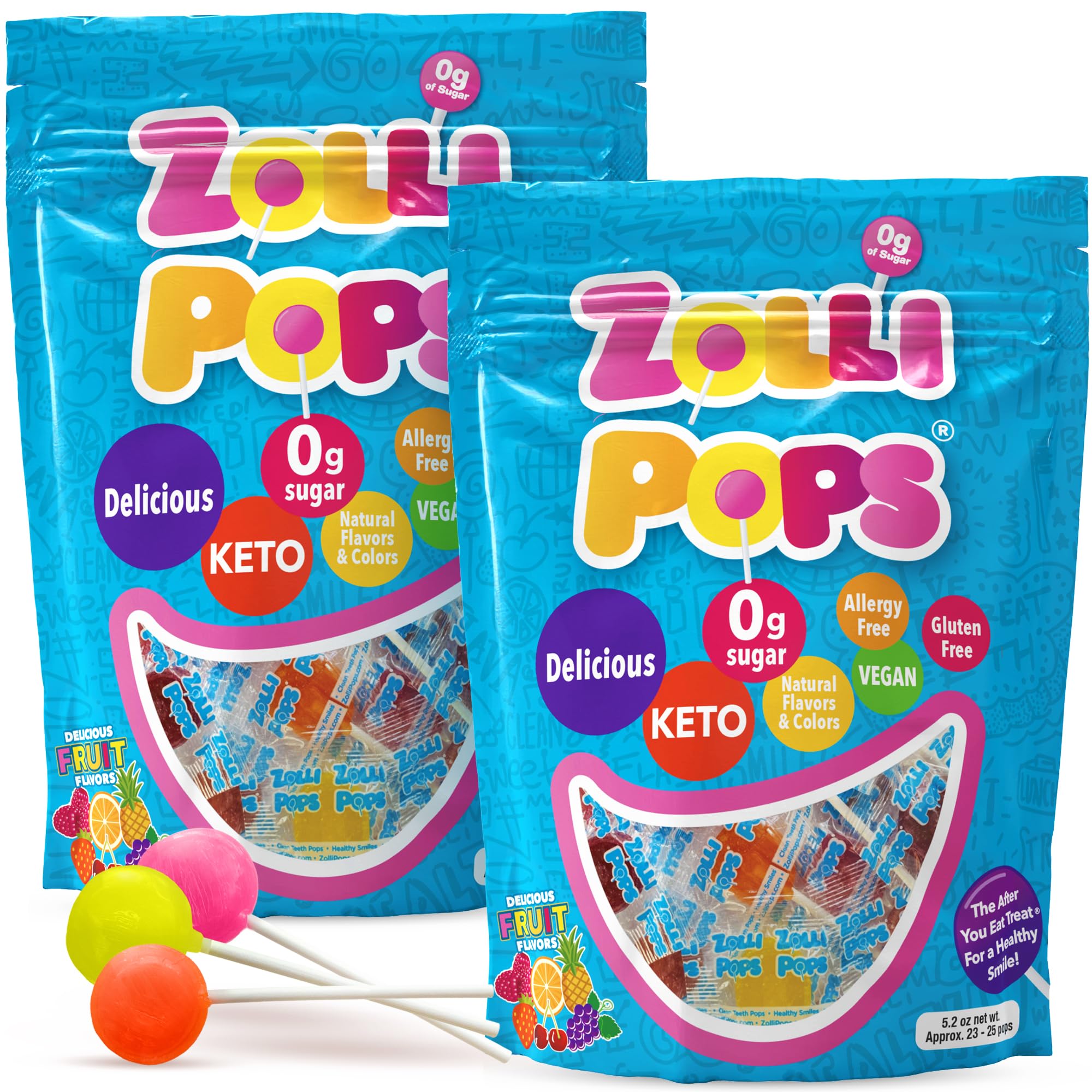 Zollipops Clean Teeth Lollipops, Natural Fruit, 10.4 Oz