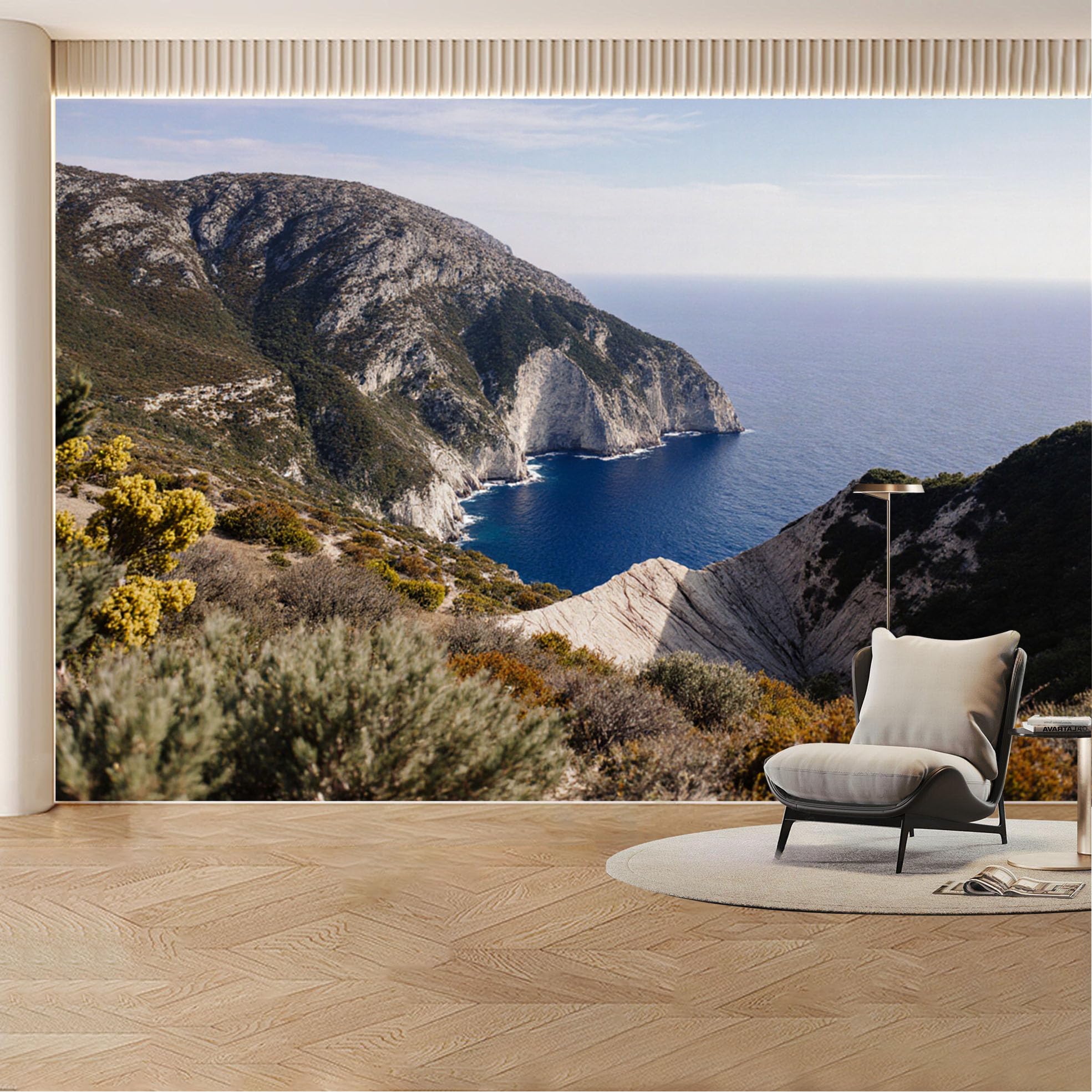 Custom Wall Mural Wallpaper Mediterranean Coastal Cliff Ocean Landscape Nature 3D Effect Wall Decor Large Wall Art Tropical Luxury Removable SelfAdhesive Large Photo for Living Room， Bedroom， Office