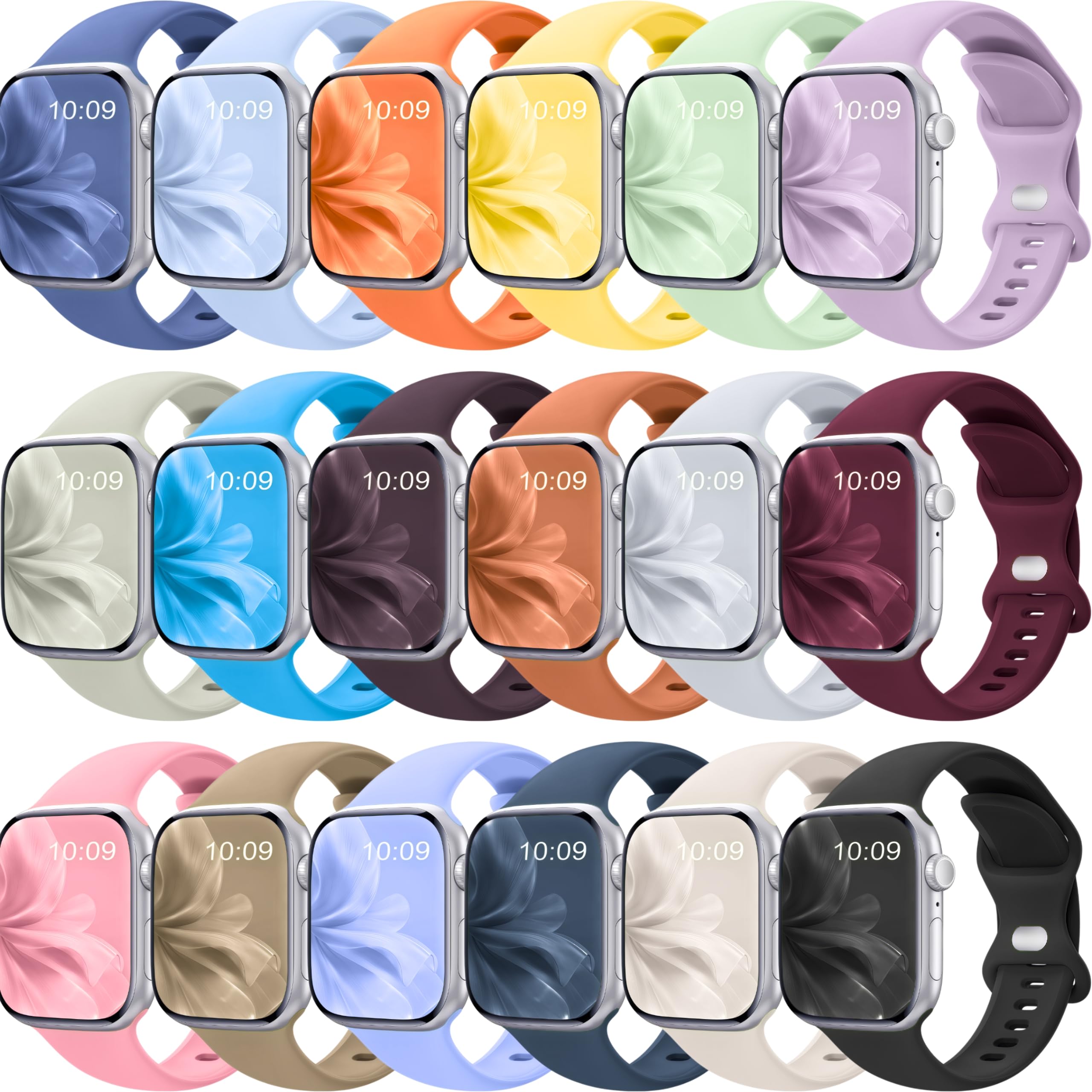 18 Pack Silicone Bands Compatible with Apple Watch 38mm 40mm 41mm 42mm 44mm 45mm 46mm 49mm Women Men, Soft Waterproof Replacement Wrist Sport Band for iWatch Series 11 10 9 8 7 6 5 4 3 2 1 SE Ultra - 1