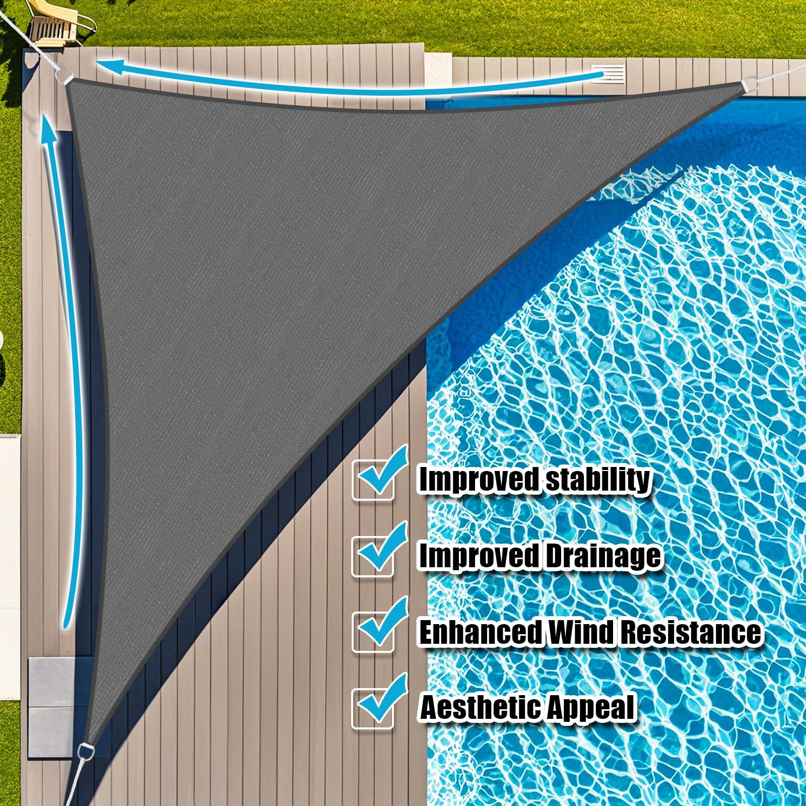 Amagenix Sonnensegel Sonnenschutz,3.7x5.5x6.6m Nach Mass,UV Schutz HDPE Gewebe Sonnensegel Dreieckig,Robust & Stabil Wasserdurchlässig Sunsegel für Garten Balkon Terrasse,Hellgrau