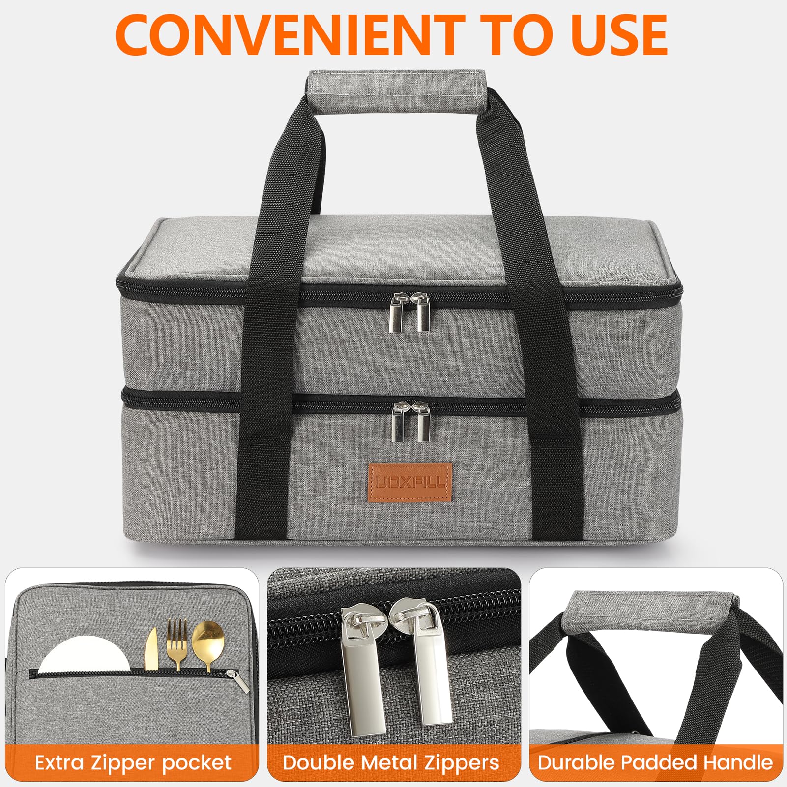 Bolsa de almuerzo térmica aislada para alimentos de dos pisos para alimentos calientes o fríos, bolsa de mano aislada para comidas al aire libre, picnic, soporte para lasaña, se adapta a bandeja para