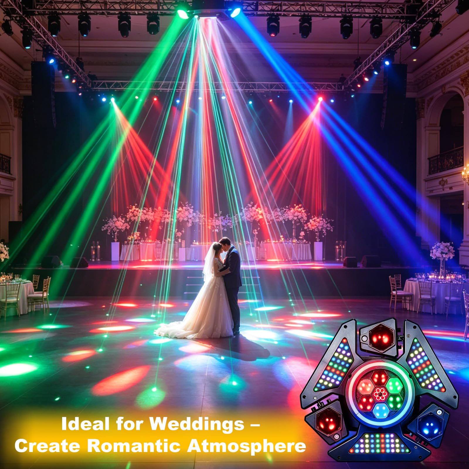 Foco de escenario LED Bee Eye de 3 brazos, foco RGBW para DJ de 80 W con efectos multicolores, luz estroboscópica activada por sonido con DMX512