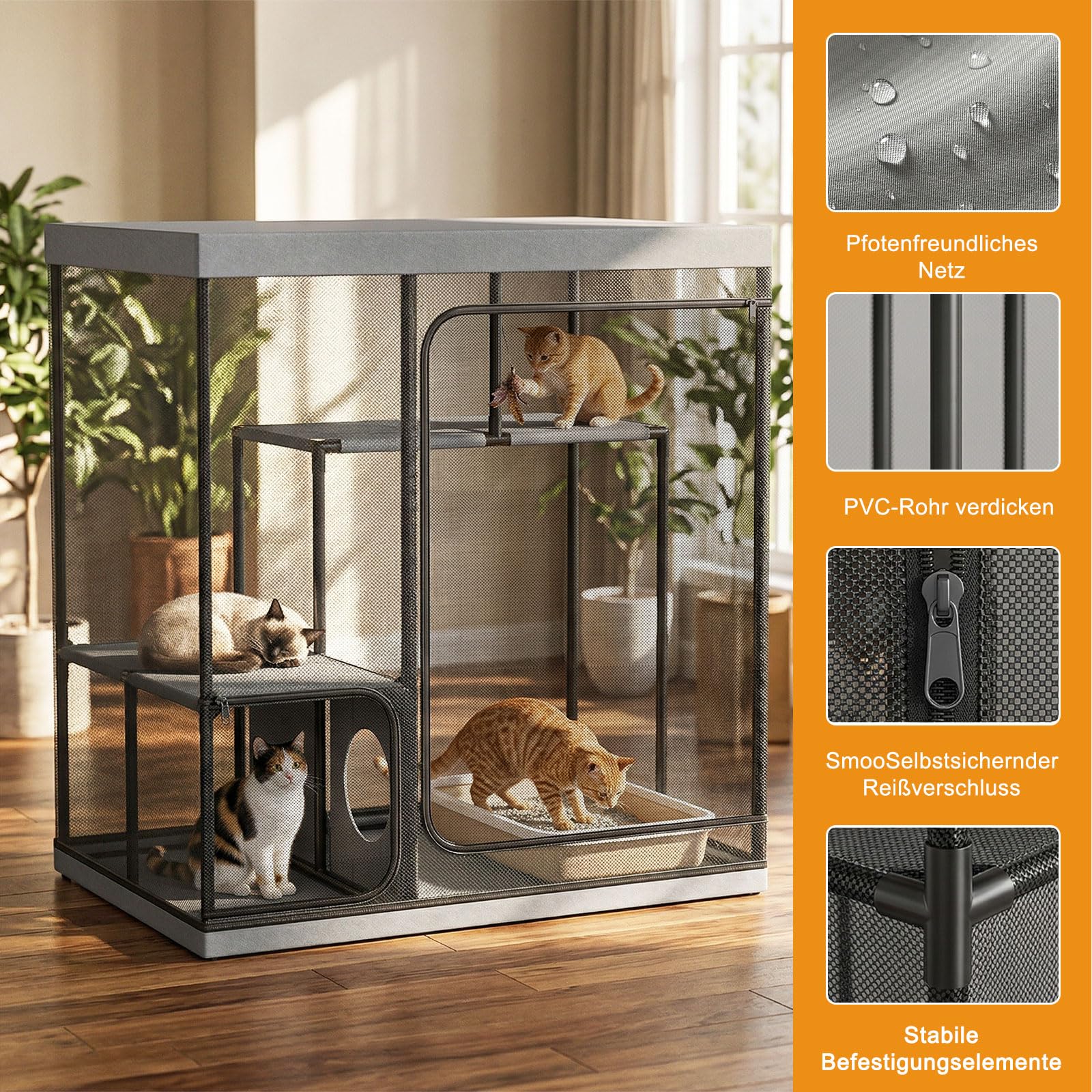 Jaula grande para gatos para interior y exterior, parque para gatos y gatitos, espaciosa jaula de varios pisos
