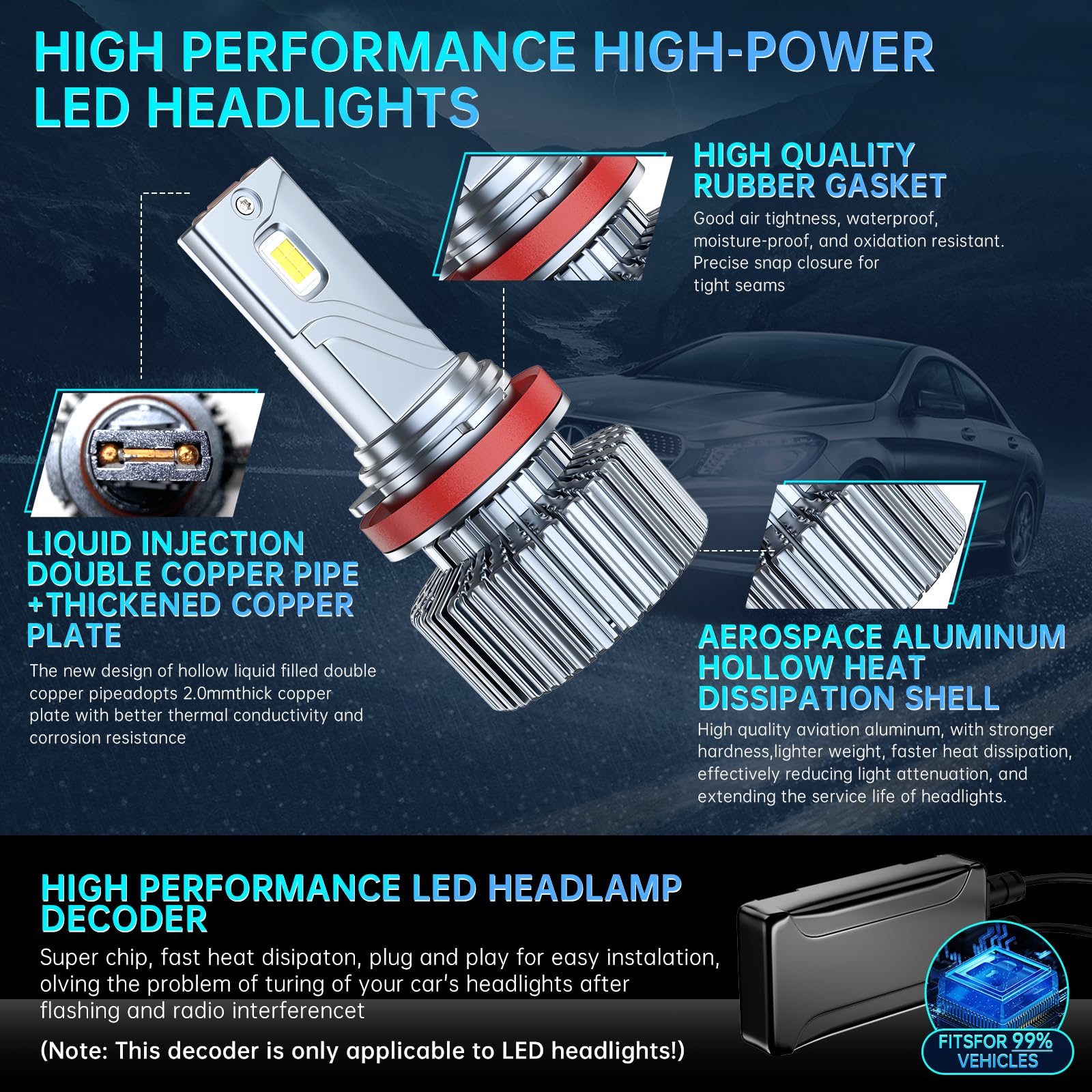 NOVSIGHT Faro De Coche H4 H7 LED H8 H9 H11 HB3 9005 HB4 9006 Bombillas De Faros LED 80W 18000LM 12V Bombilla LED 6500K Luz De Coche Blanca - AliExprs