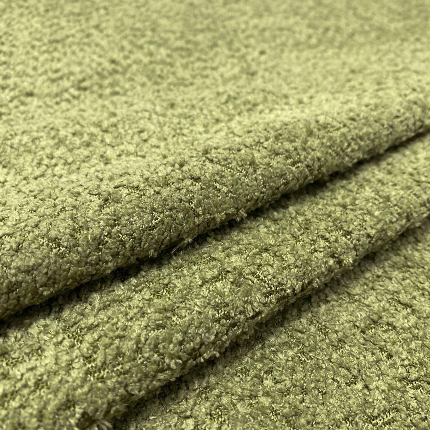I Want Fabric Lime Soft Teddy Boucle Slubbed Curled Fire Retardant Nubby Upholstery Fabric By The Metre - Green