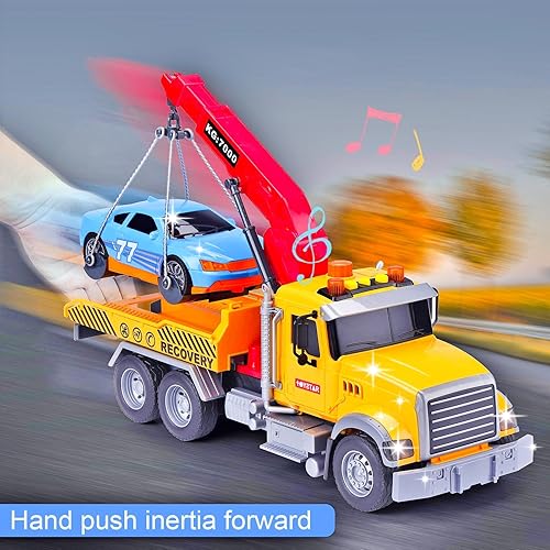 Miniatura 5 de Camión de remolque para niños con juguetes de coche para niños de 4 a 7 años, camión de remolque grande con luces de gancho de trabajo y juguetes de