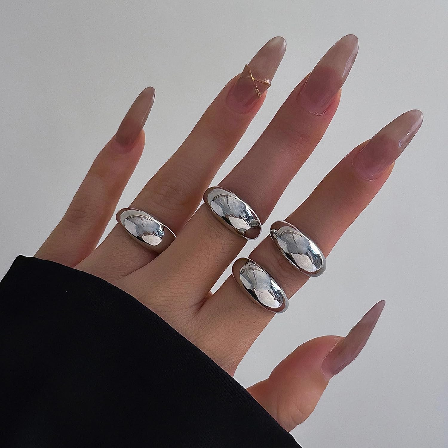 Long tiantian Chunky Gold Rings for Women Thick Statement Rings Adjustable Round Rings Set Bold Dome Rings Jewelry Gifts for Women Trendy 2025 - Image 2