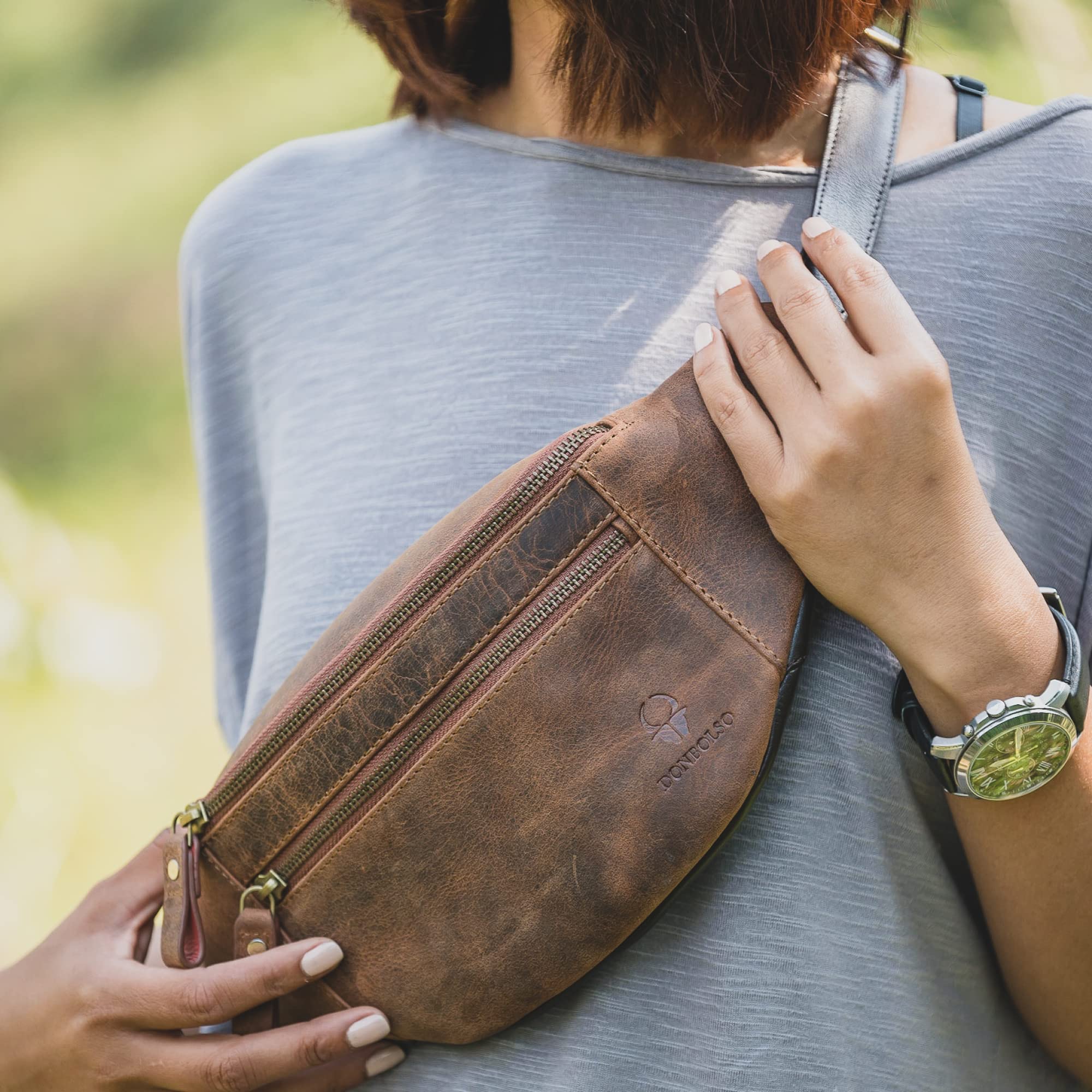 DONBOLSO Marsupio Seattle I Marsupio Uomo Pelle I Borsa Grande Borsello Per Uomo E Donna I Vintage Brown