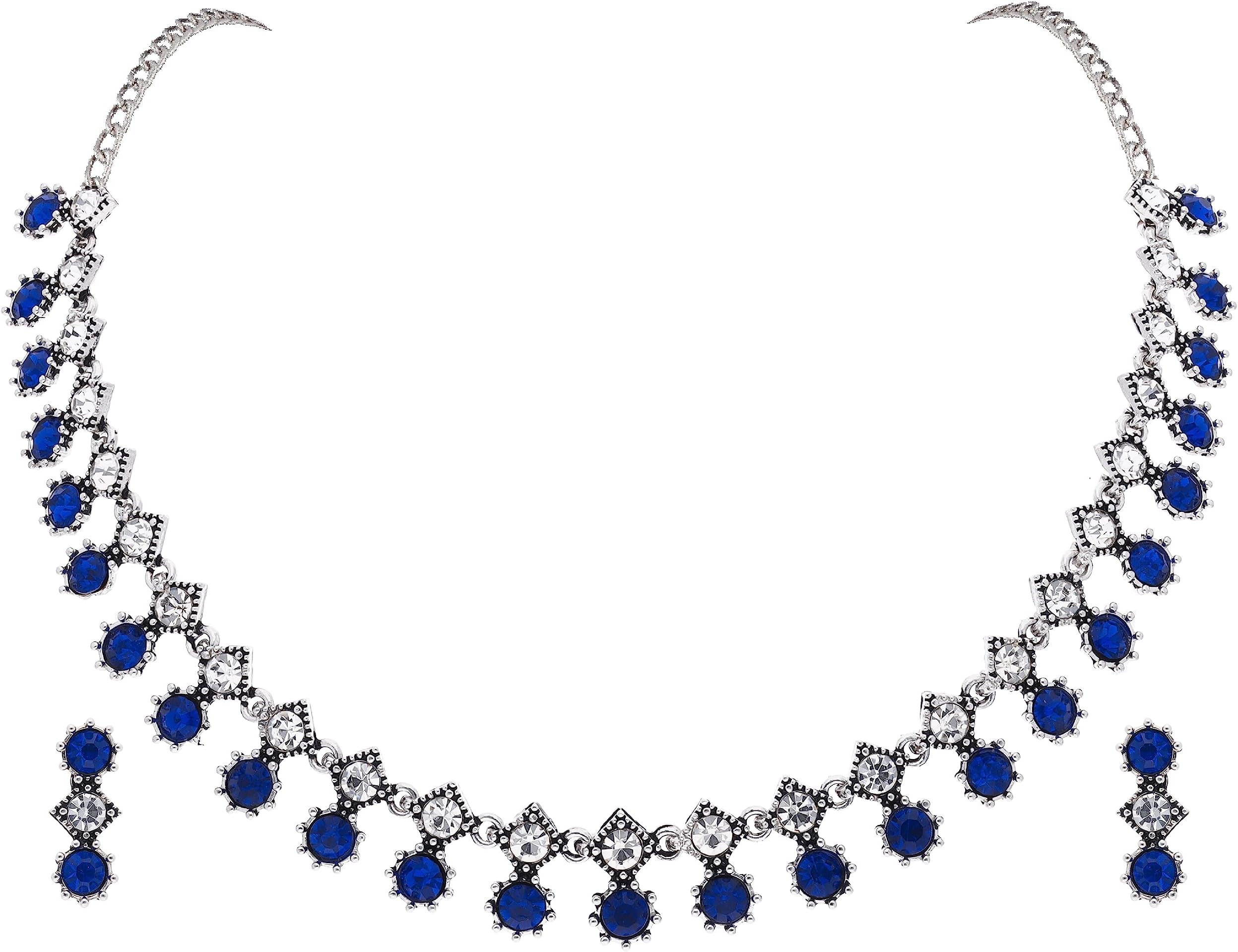 Brado Jewellery Oxidised Silver Plated Artificial Stone Studded Choker Necklace Jewelry set with 1 Pair of Earring for Women and Girls