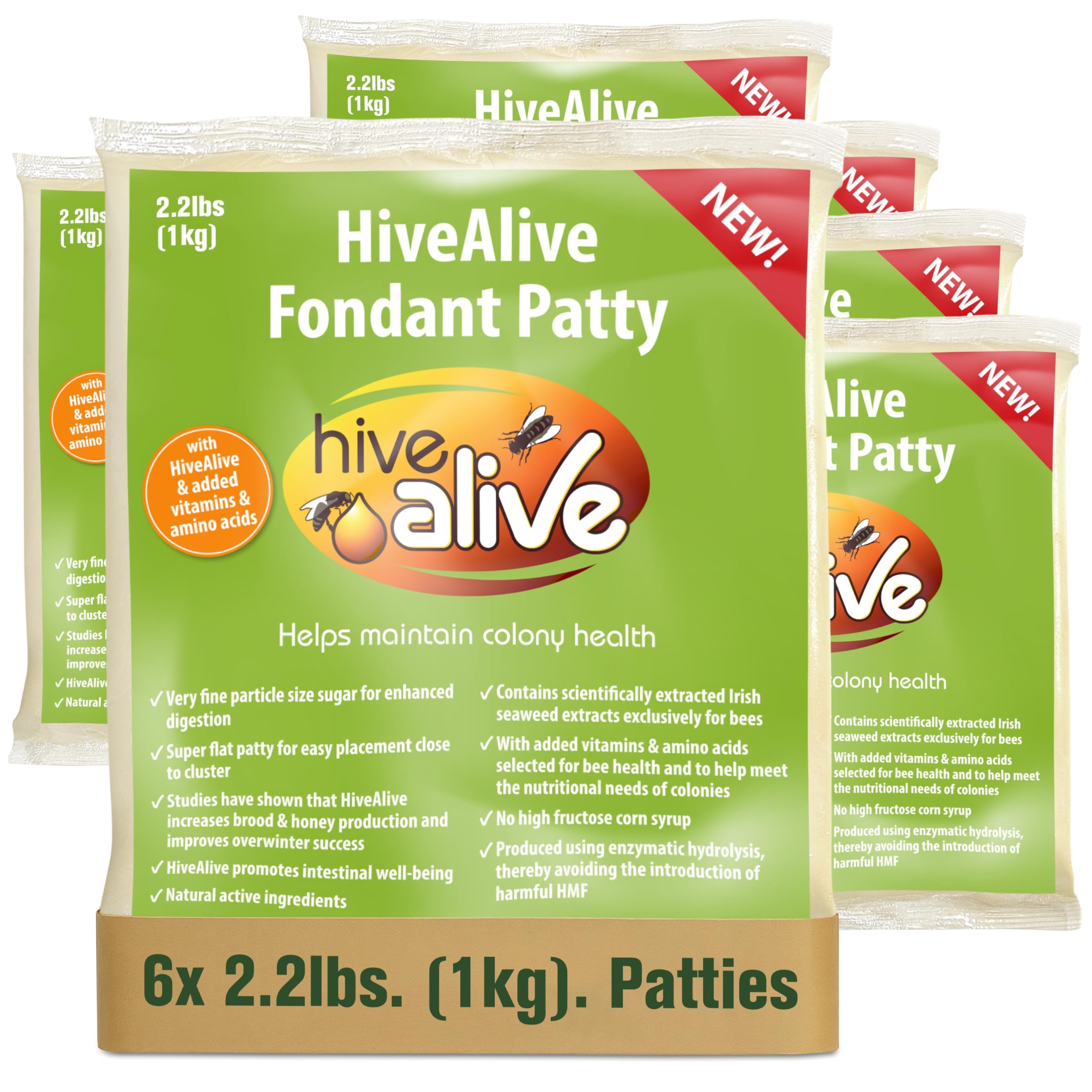 HIVE ALIVE Bee Food Fondant for Winter, Spring & Fall Feeding, 2.2 lbs x 6-Pack