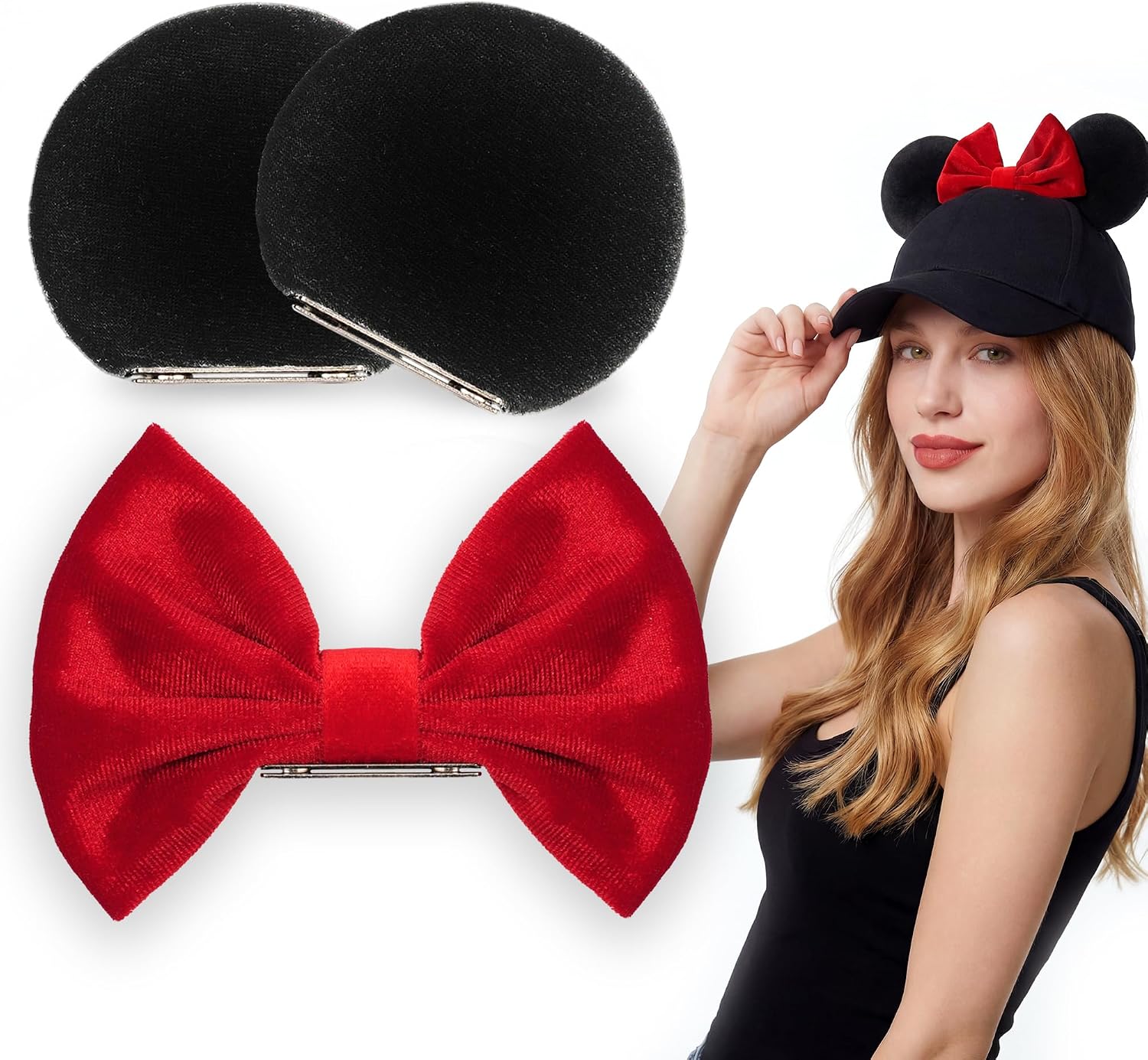 zhezesmila Magnetic Mouse Ears with Magnetic Bows - 3.5'' Clip Mouse Ears Cap Accessories for Holiday Outfits Party Costume
