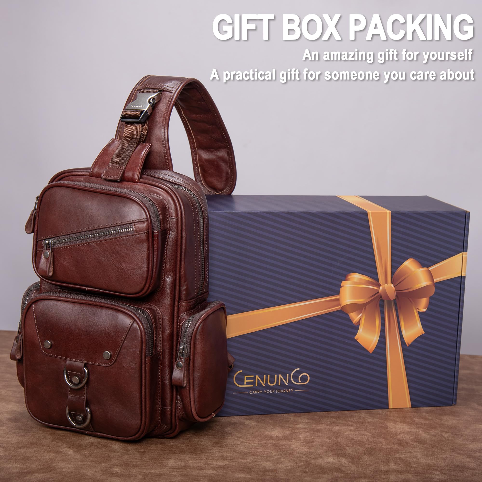 Bolso bandolera de cuero genuino para hombre, bolso cruzado grande, bolso de hombro casual, mochila antirrobo, bolsa de viaje en el pecho, Marrón oscuro, Mediana, Bolso bandolera 2