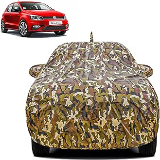 FABTEC Waterproof Car Body Cover for Volkswagen Polo with Mirror and Antenna Pocket, Triple Stitched (Military, Jungle Print, Camouflage Design)