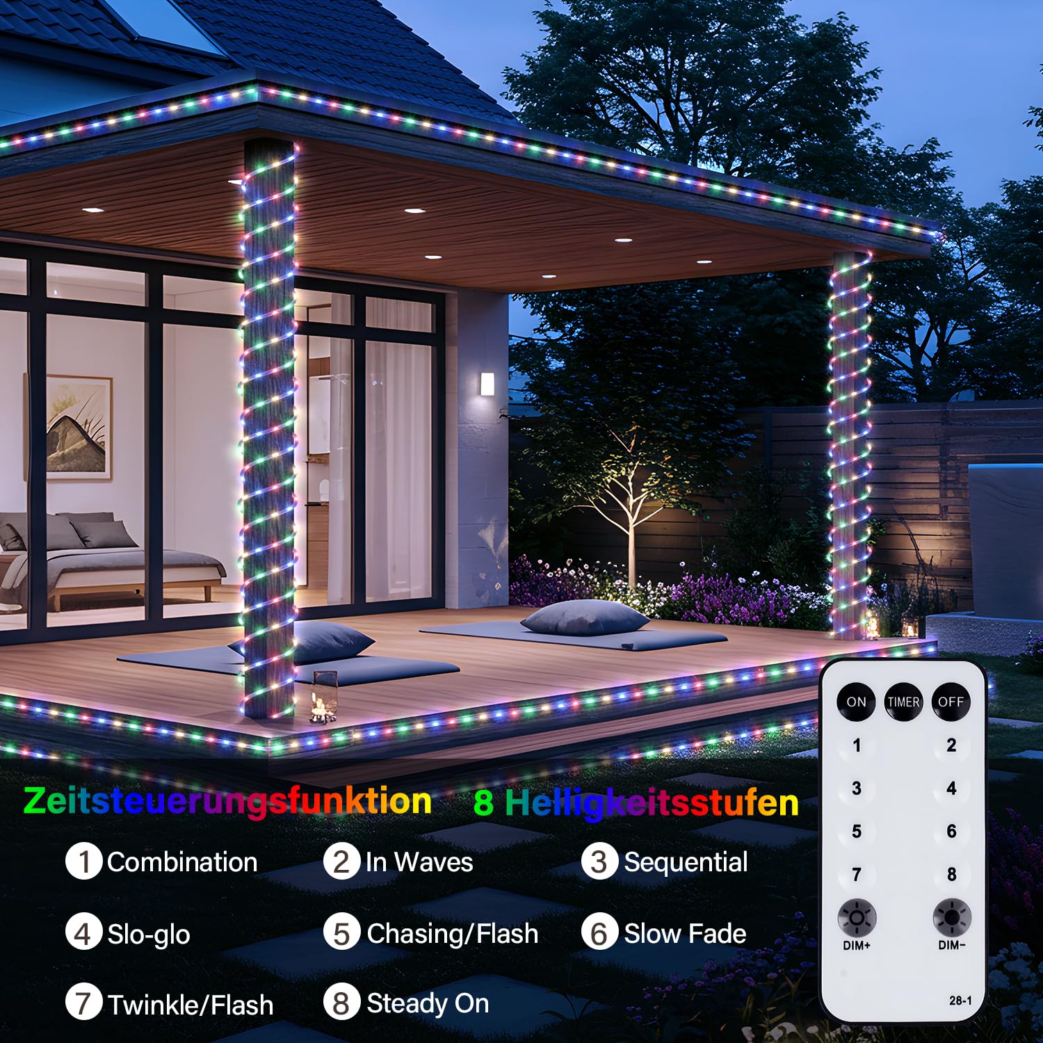 StarryEver Tubo LED da 20 m per esterni, diametro 5,5 mm, 800 LED, illuminazione natalizia, multicolore, alimentazione elettrica, per Natale, giardino, balcone