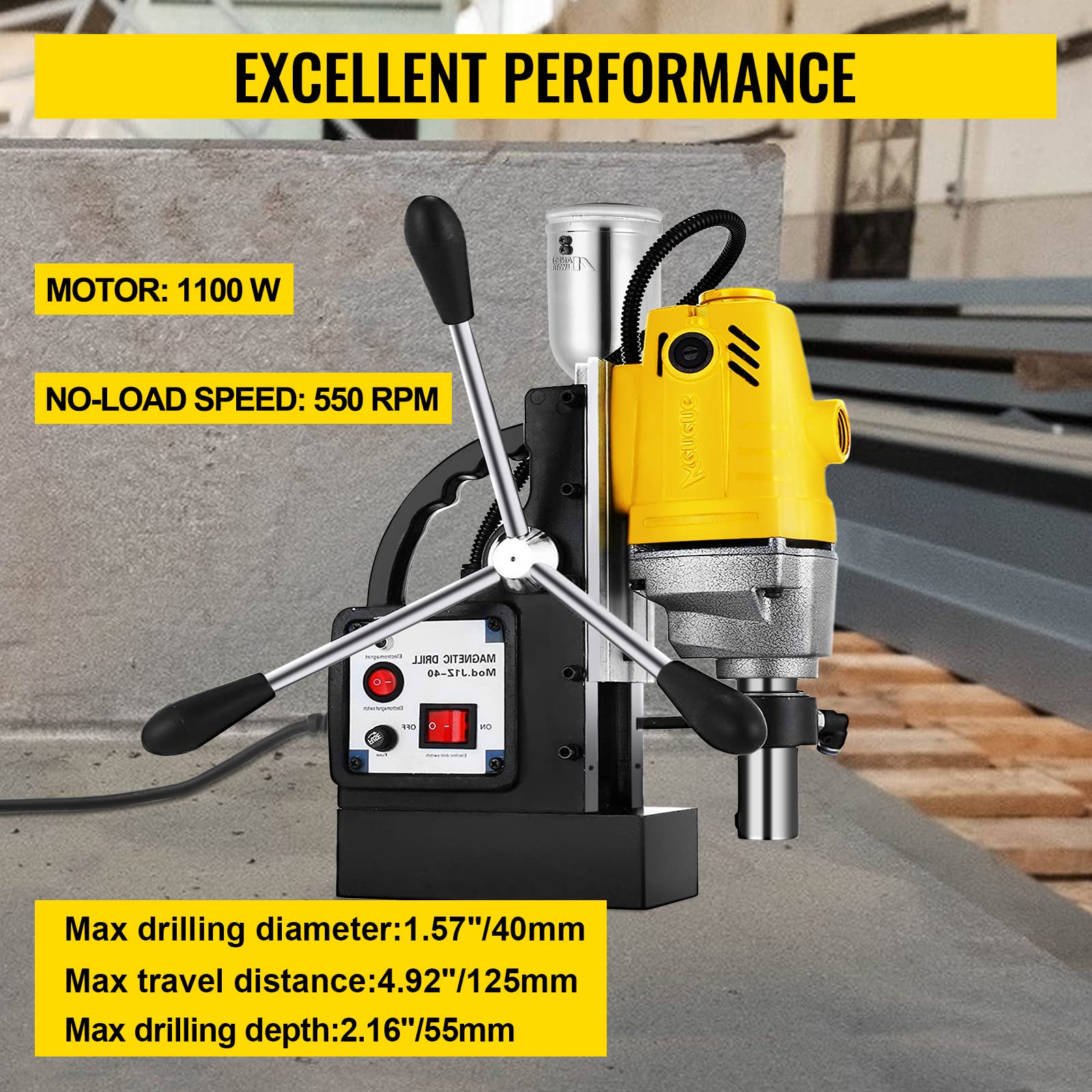 Prensa magnética de 1100 W, diámetro de perforación de 1-1/2 pulgadas, fuerza magnética de 1,274.6 kg para perforación de precisión, sistema de perforación magnética resistente