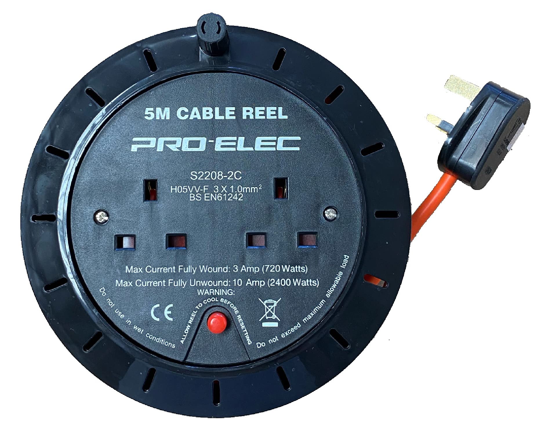 ShaniTech5M Meter 2 Way Gang Mains Extension Lead Reel Heavy Duty Thermal Cut Out, Ideal for Garden, Workshop, DIY