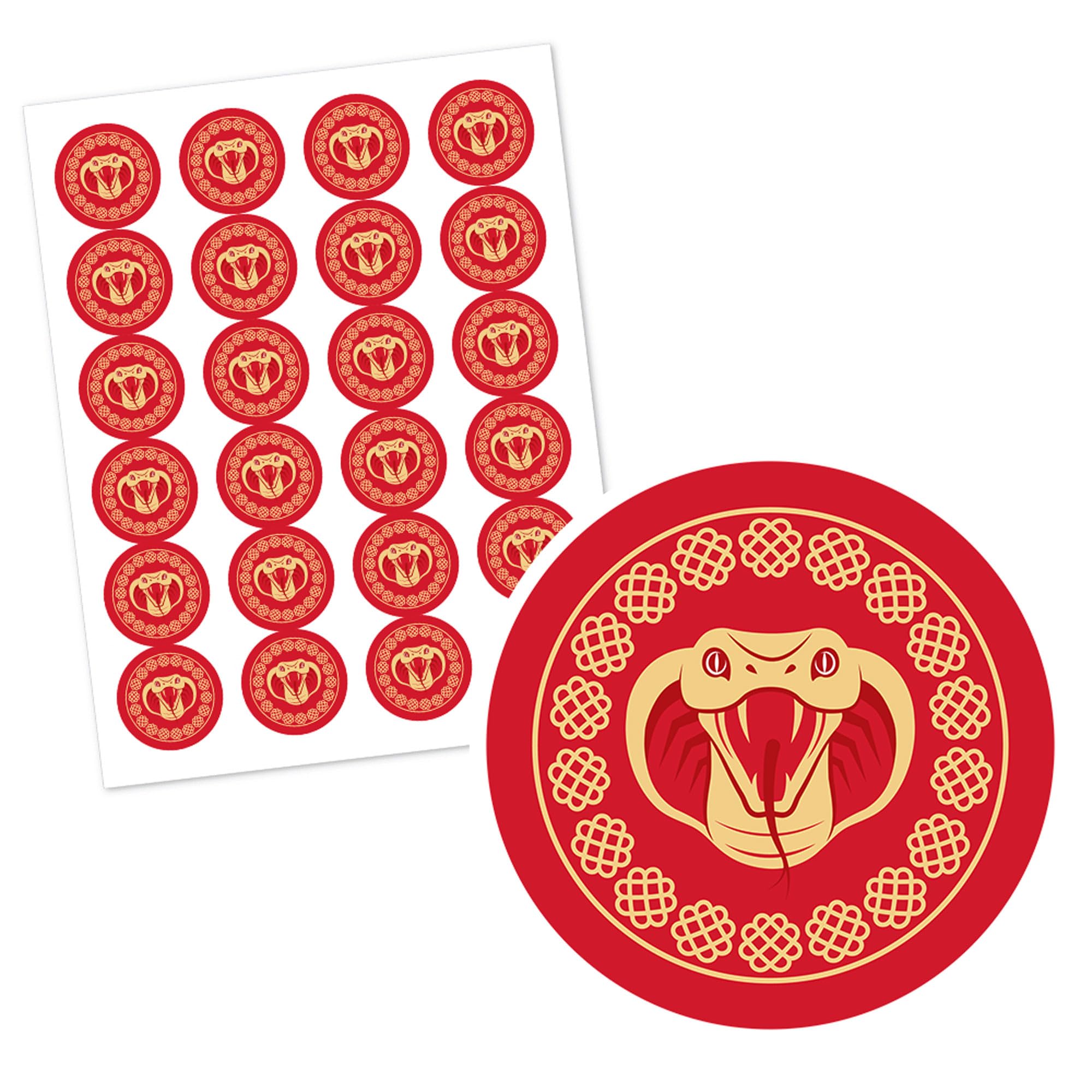 Big Dot of Happiness Lunar New Year - 2025 Year of the Snake Circle Sticker Labels - 24 Count