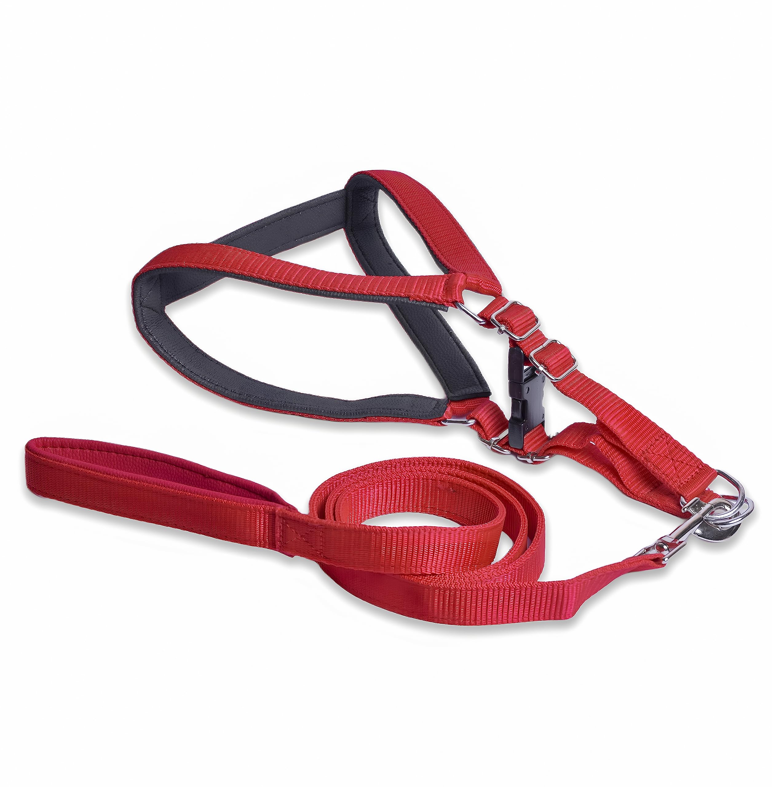 VIP Collection Nylon Premium Dog Harness and Padded Leash Set-Stylish and Comfortable for Walking Running and Training Color -Red-Black (Large)
